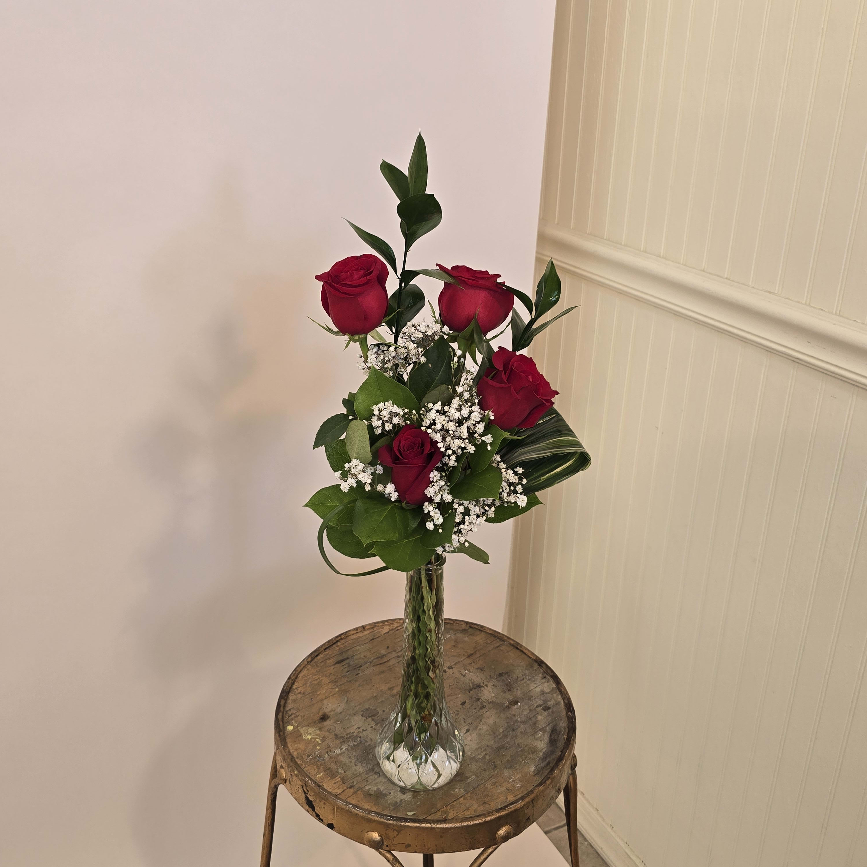 RED ROSES IN BUD VASE Flower Bouquet