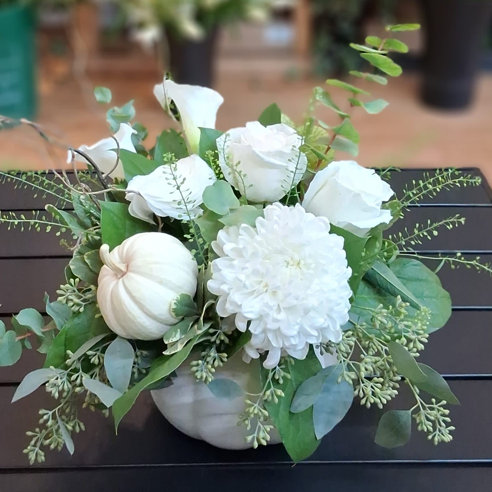 Autumn Harmony in a white pumpkin vase Flower Bouquet