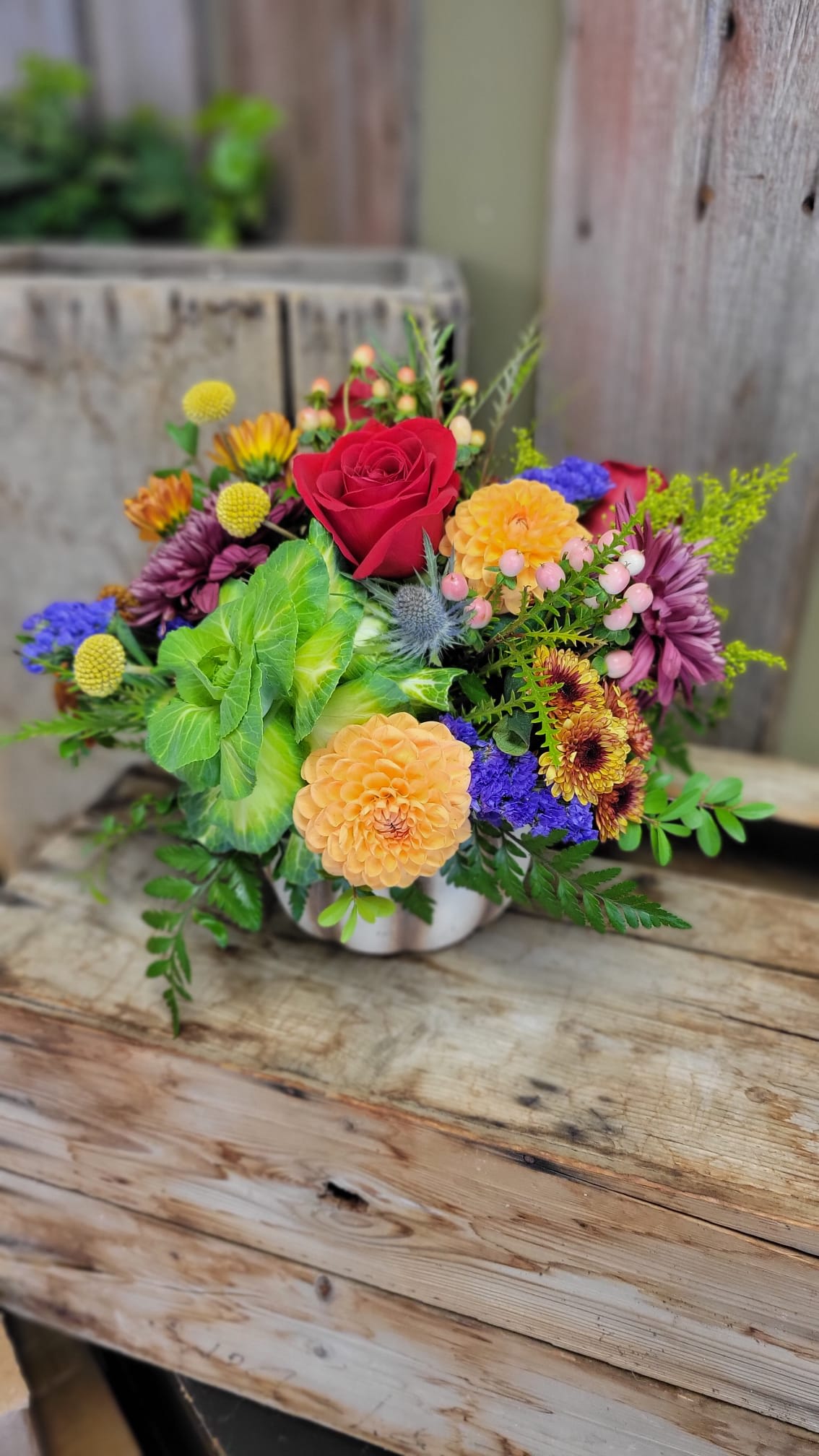Fall Pumpkin Vase Arrangement Flower Bouquet