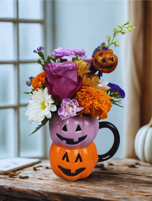 Halloween Hug in a Mug Flower Bouquet