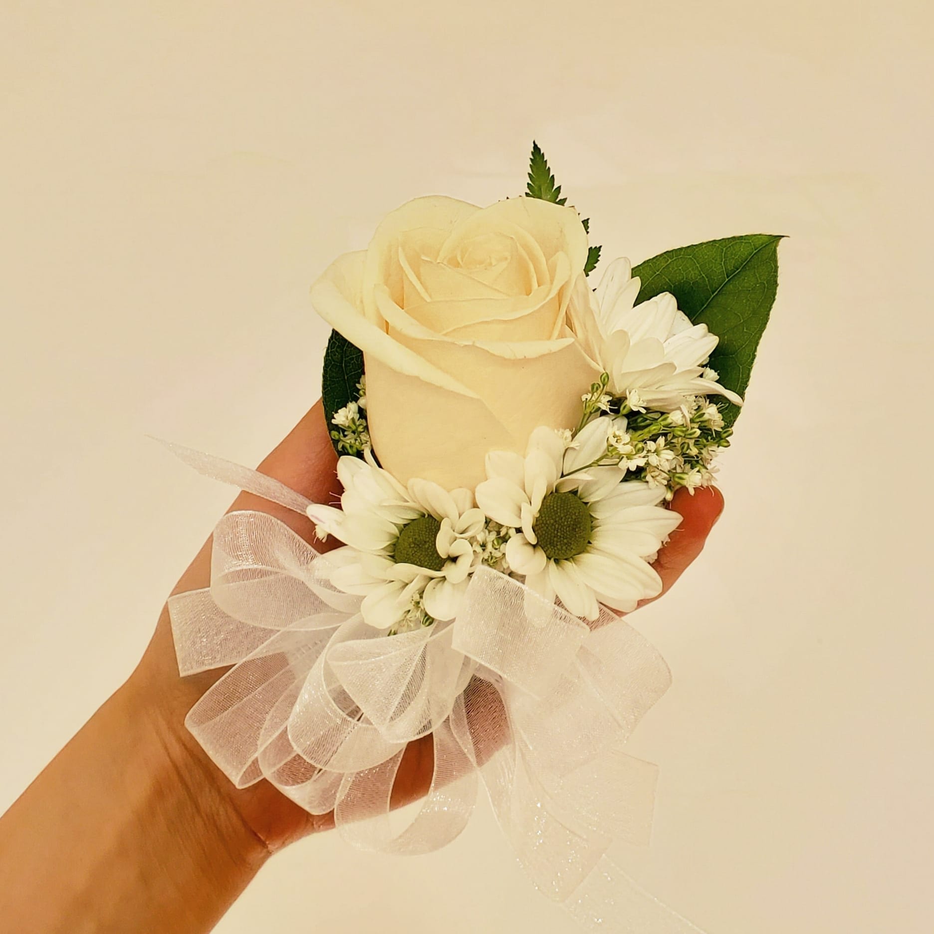WHITE ROSE & DAISY CORSAGE Flower Bouquet