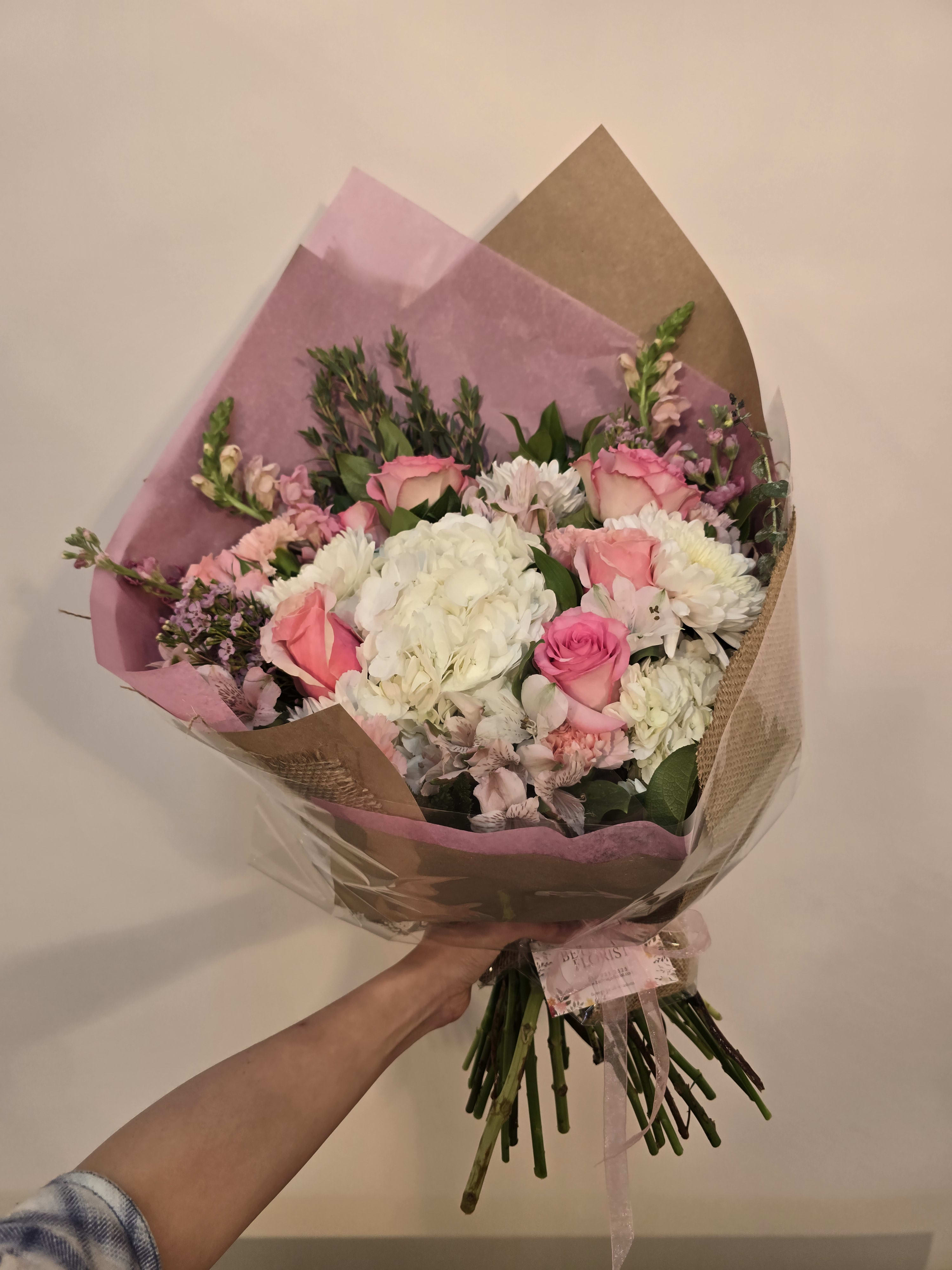 PINK & WHITE WRAPPED BOUQUET