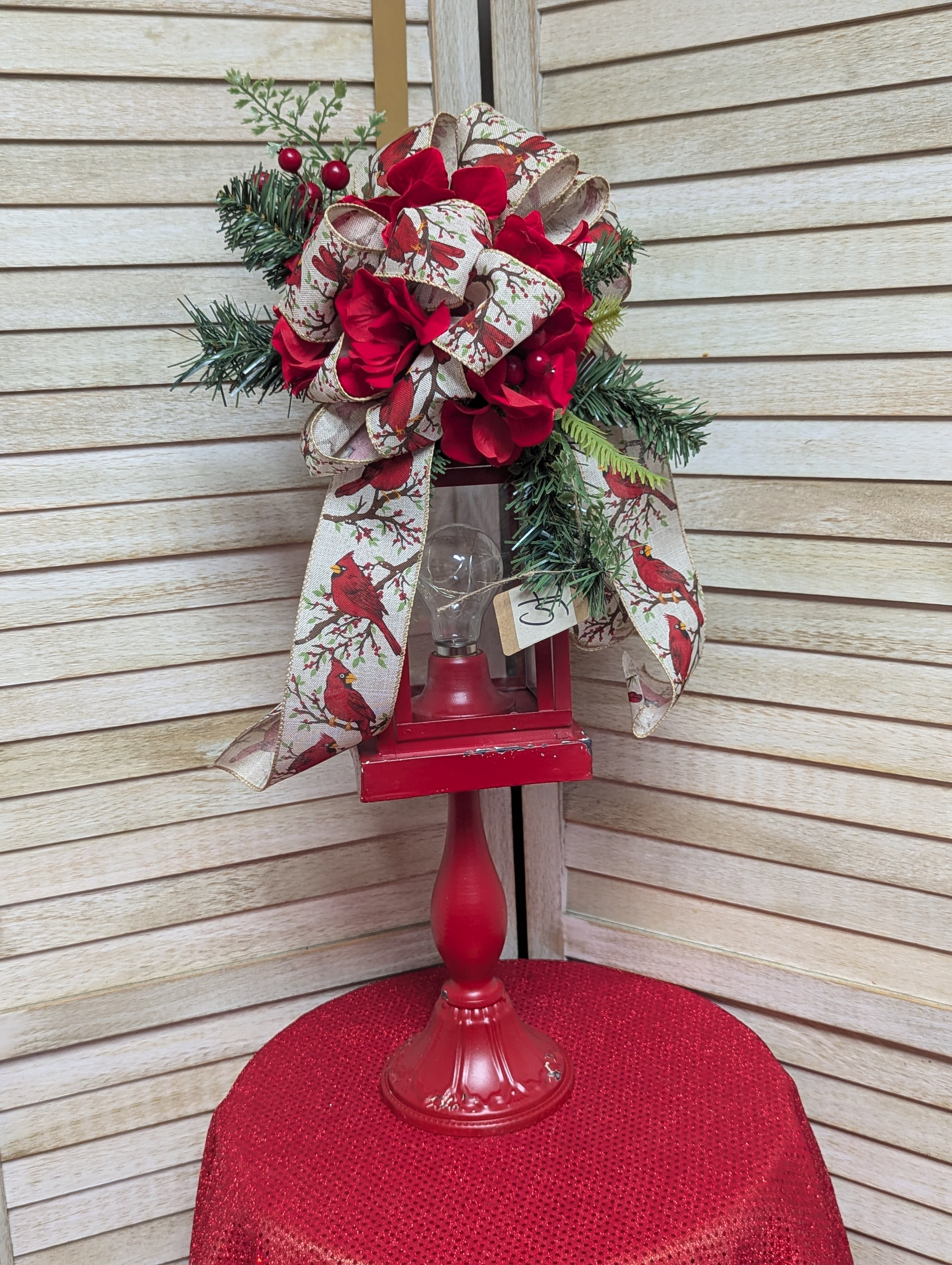 Christmas Lantern - Red Flower Bouquet