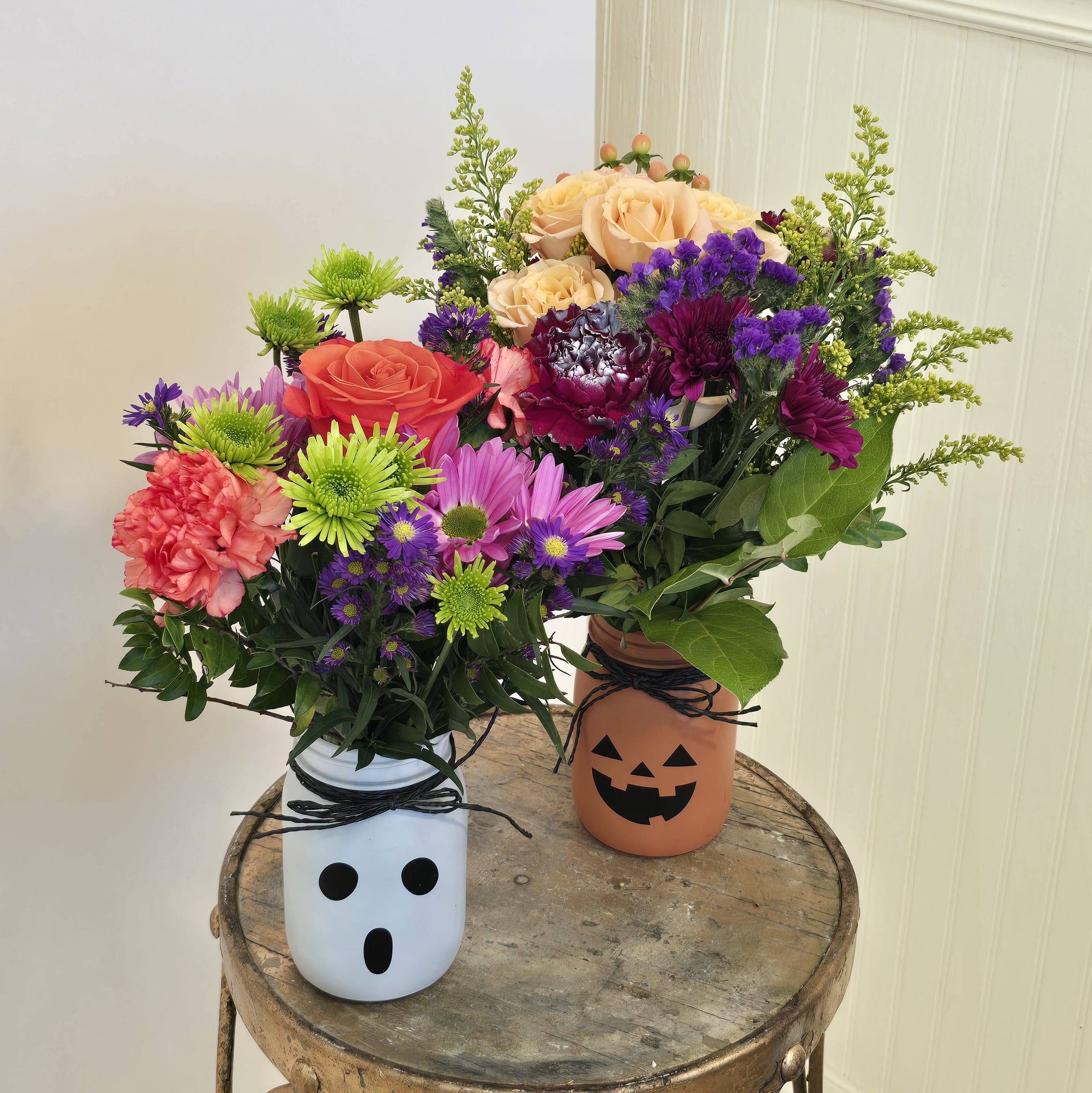 ASSORTED HALLOWEEN MASON JAR Flower Bouquet