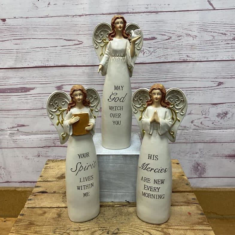 Etched Angel Figurine Flower Bouquet