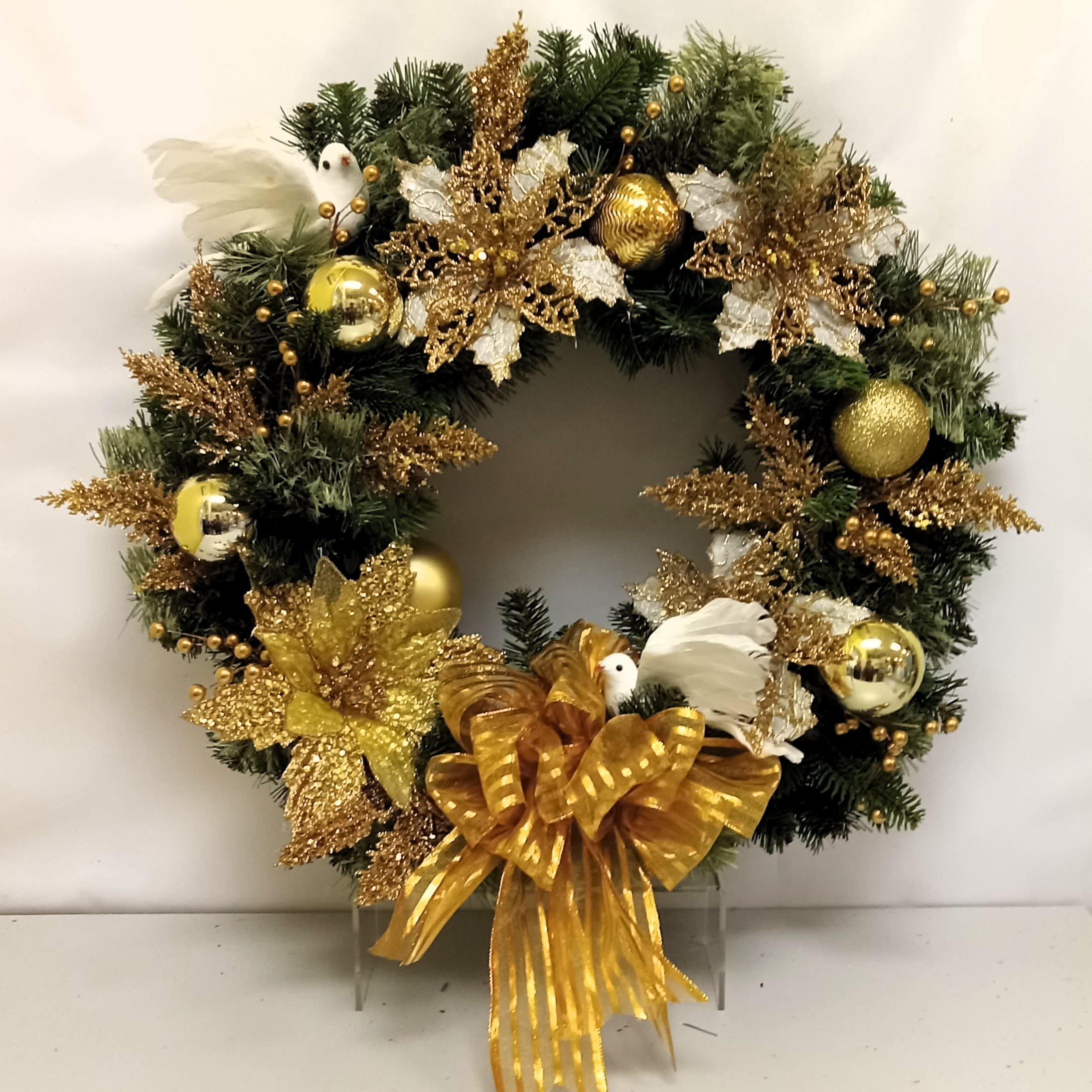 Xmas Gold Ribbon Silk Wreath