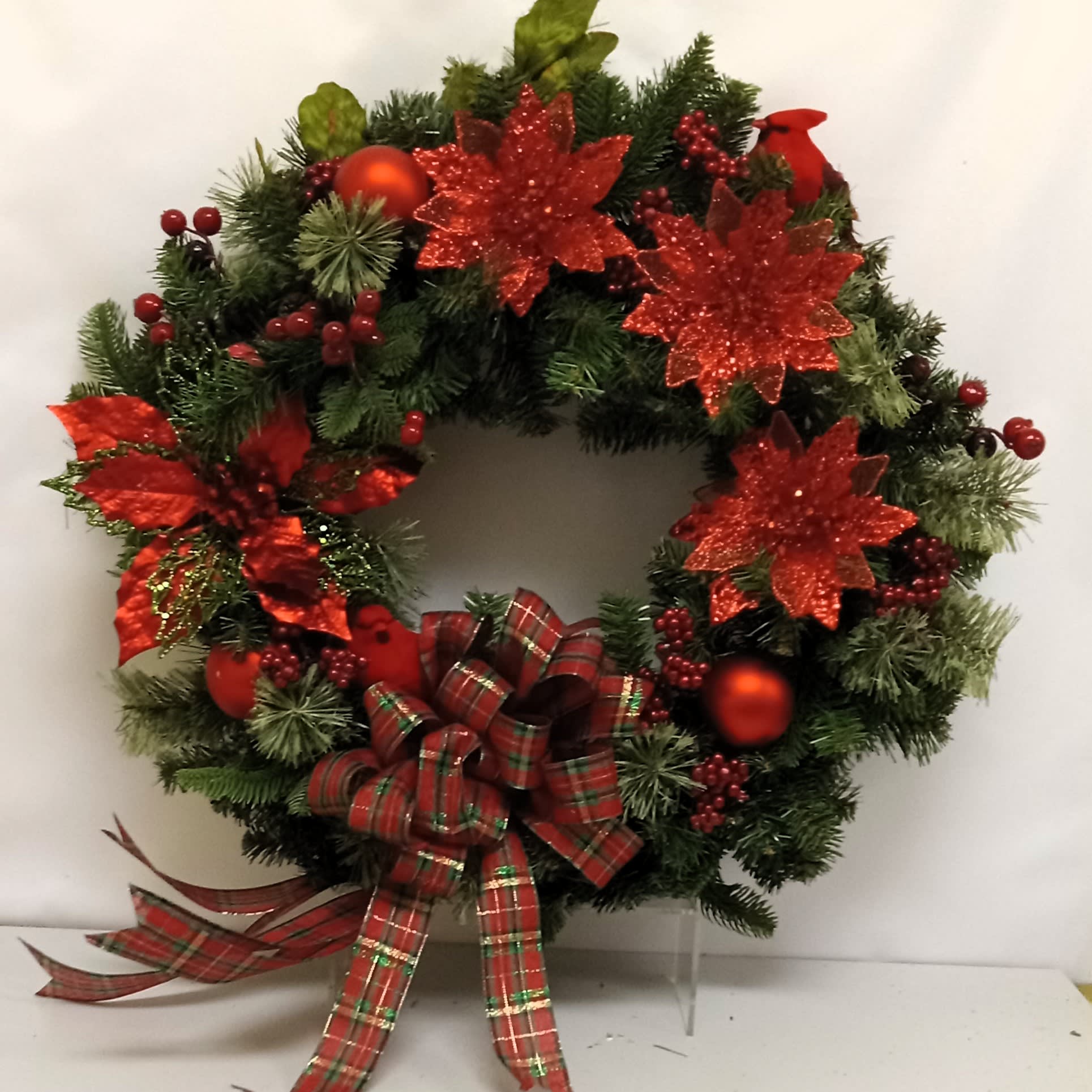 Xmas Red Poinsettia Silk Wreath Flower Bouquet