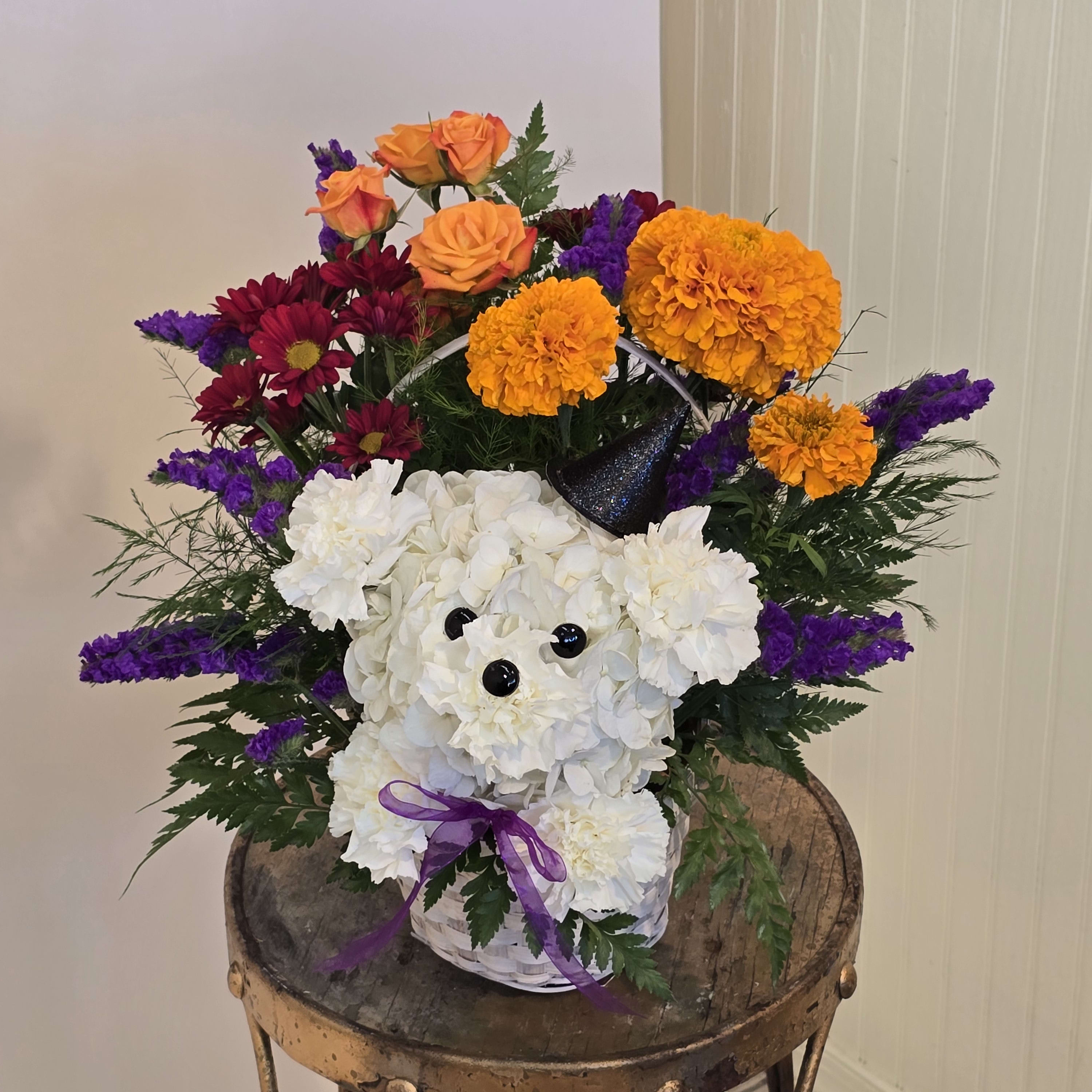 WITCH PUPPY IN A BASKET