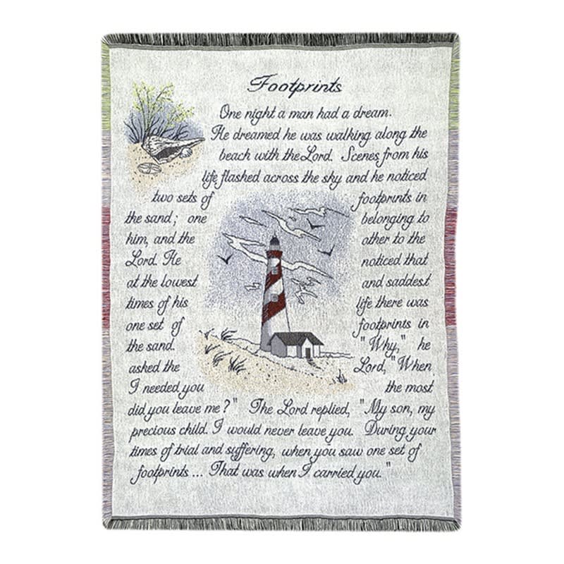 Footprints Lighthouse Tapestry Throw with Verse Flower Bouquet