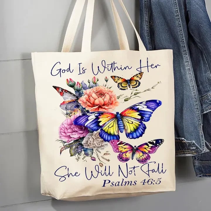 God Is Within Her Tote Bag Flower Bouquet