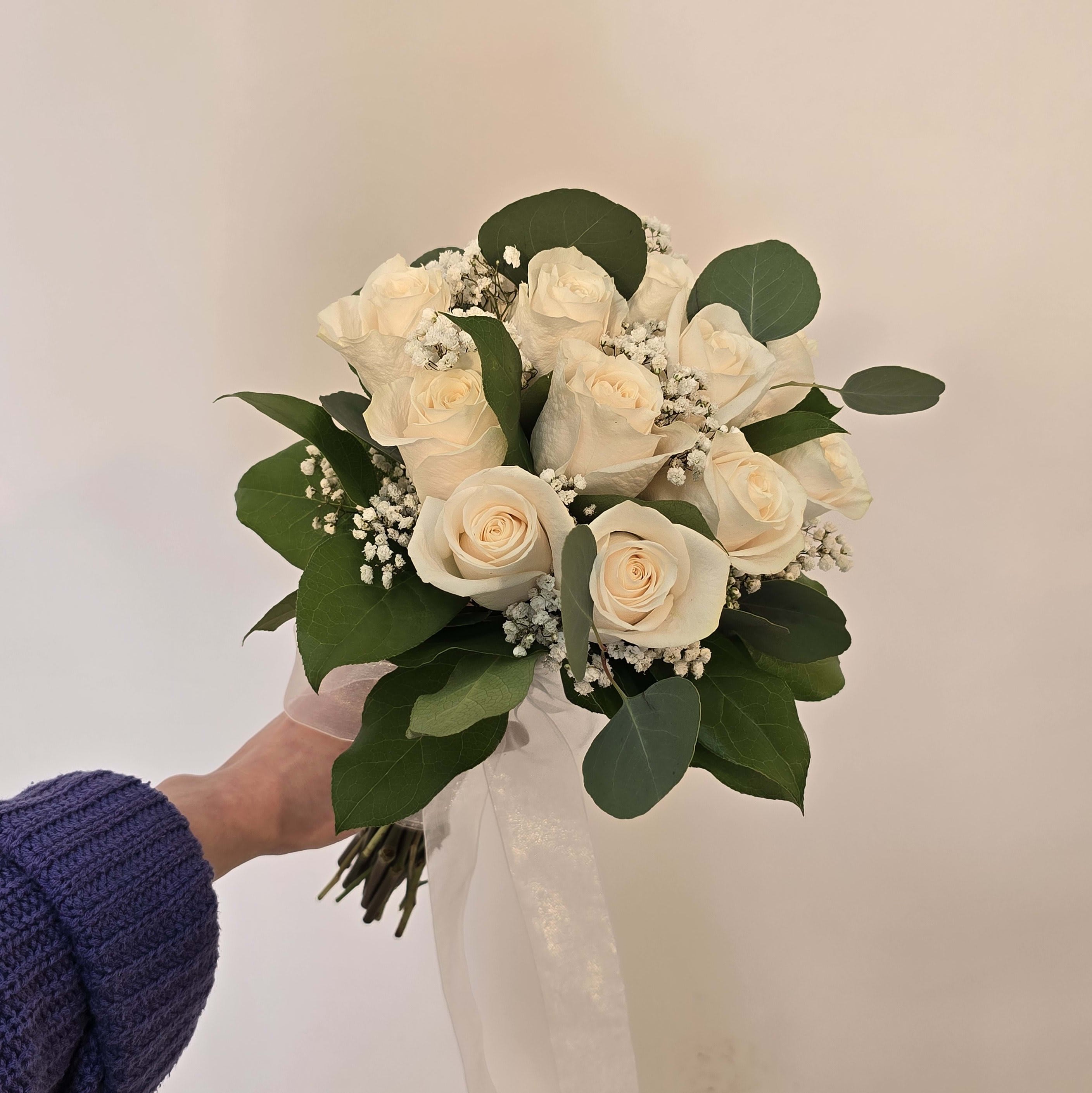 CLASSIC WHITE ROSE HAND-TIED BOUQUET Flower Bouquet
