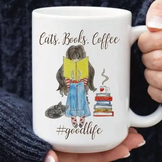 Cats, Books and Coffee Mug