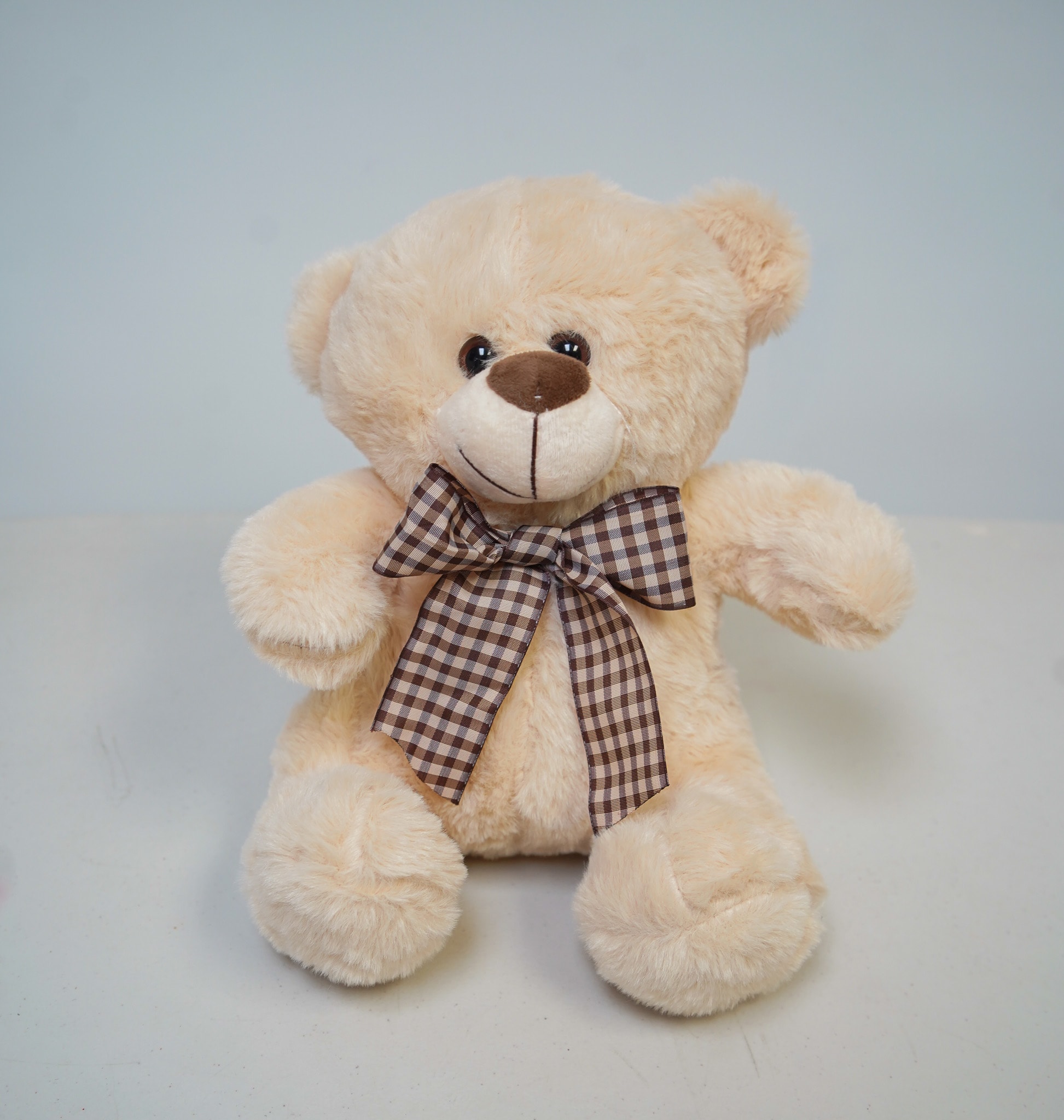 12'' CARAMEL TEDDY BEAR W/BROWN RIBBON