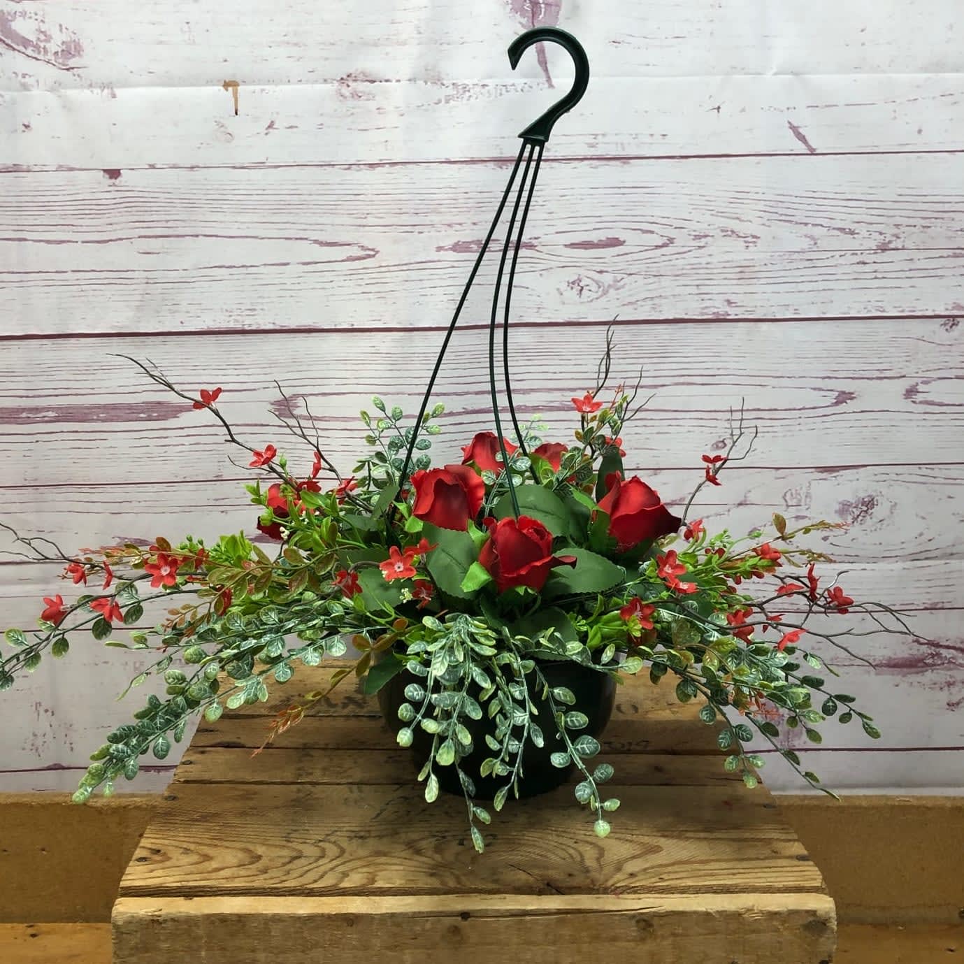 Cemetery Silk (Artificial) Hanging Basket Flower Bouquet