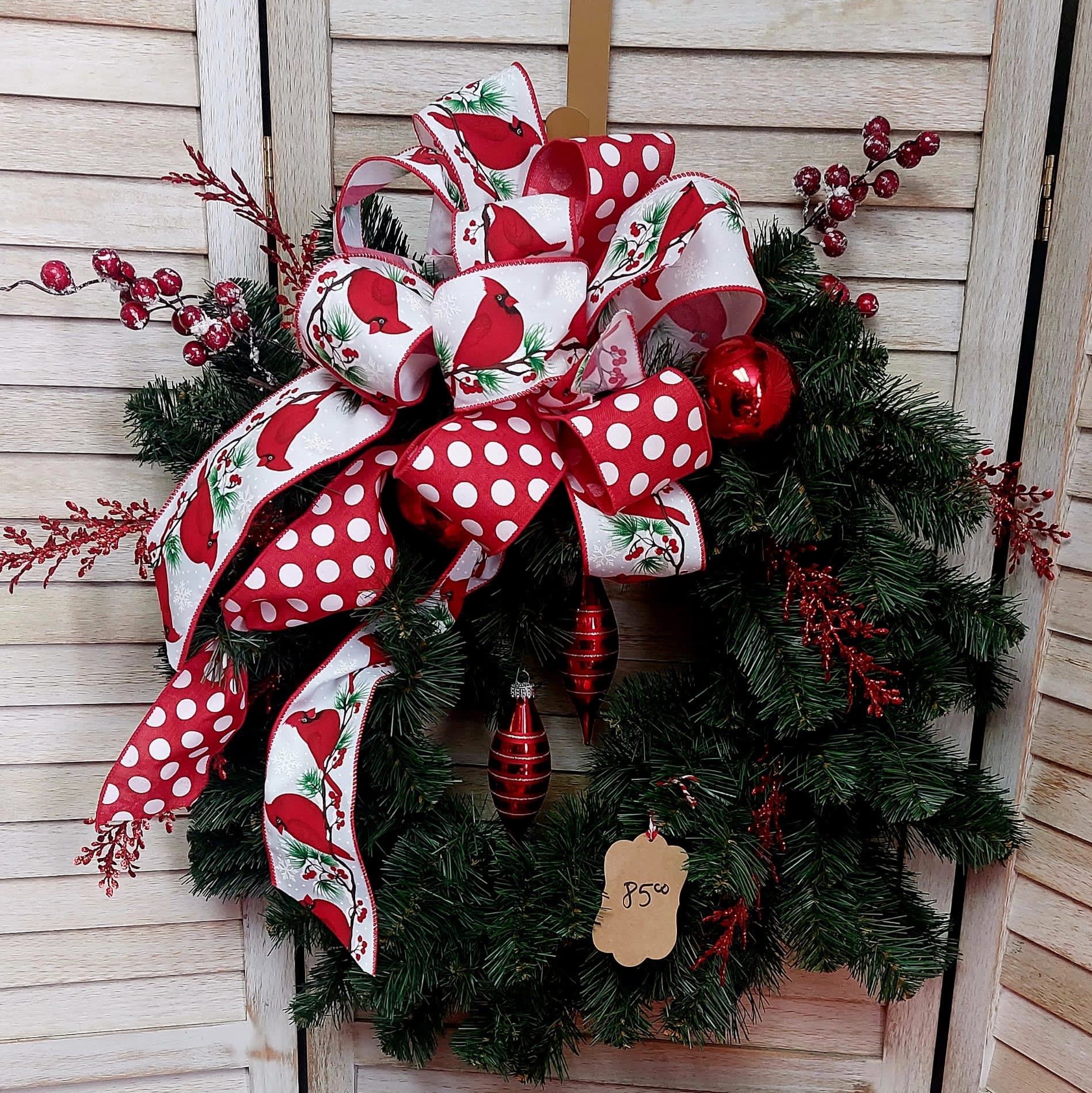 20" Cardinal and Berries Wreath Flower Bouquet