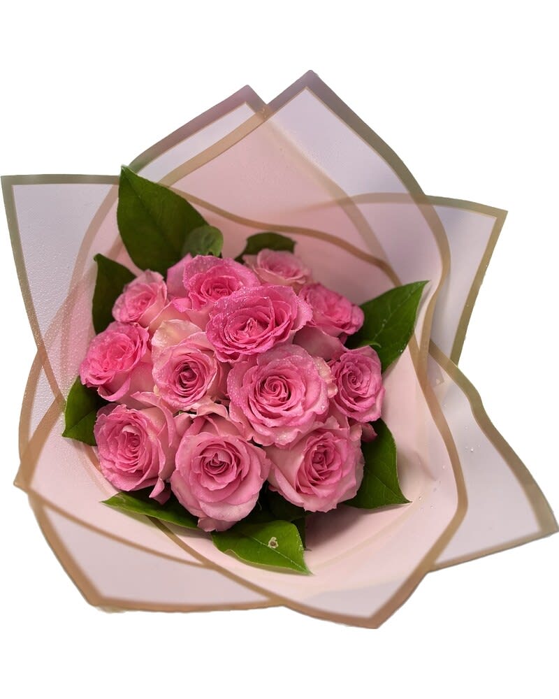 Dozen Pink Roses - Handwrapped
