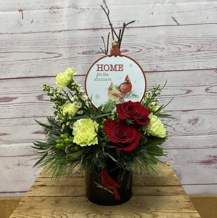 A Cardinal Christmas Arrangement