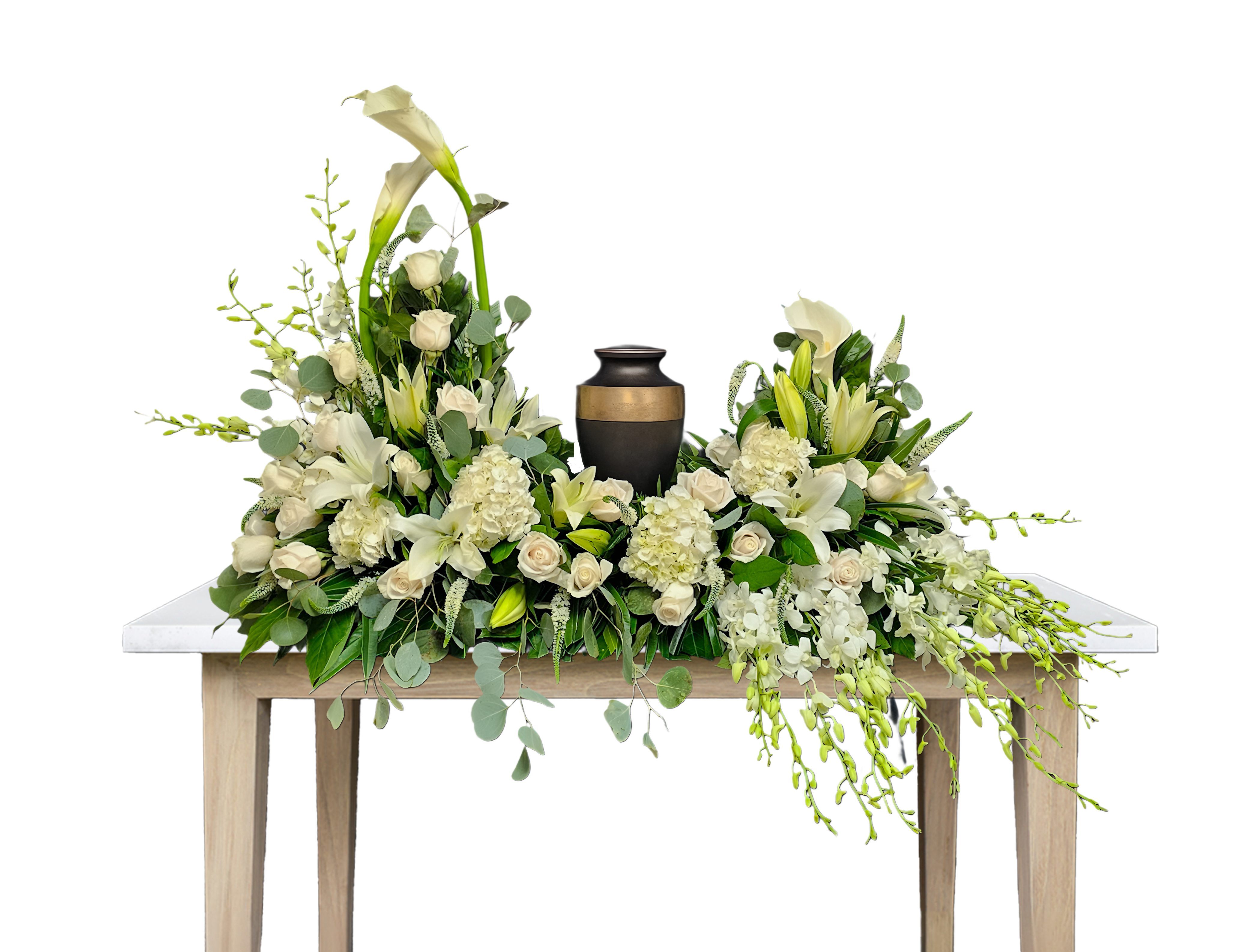 AU-18 Arreglo para urna de lirios cala, hortensias, orquideas y lirios Flower Bouquet