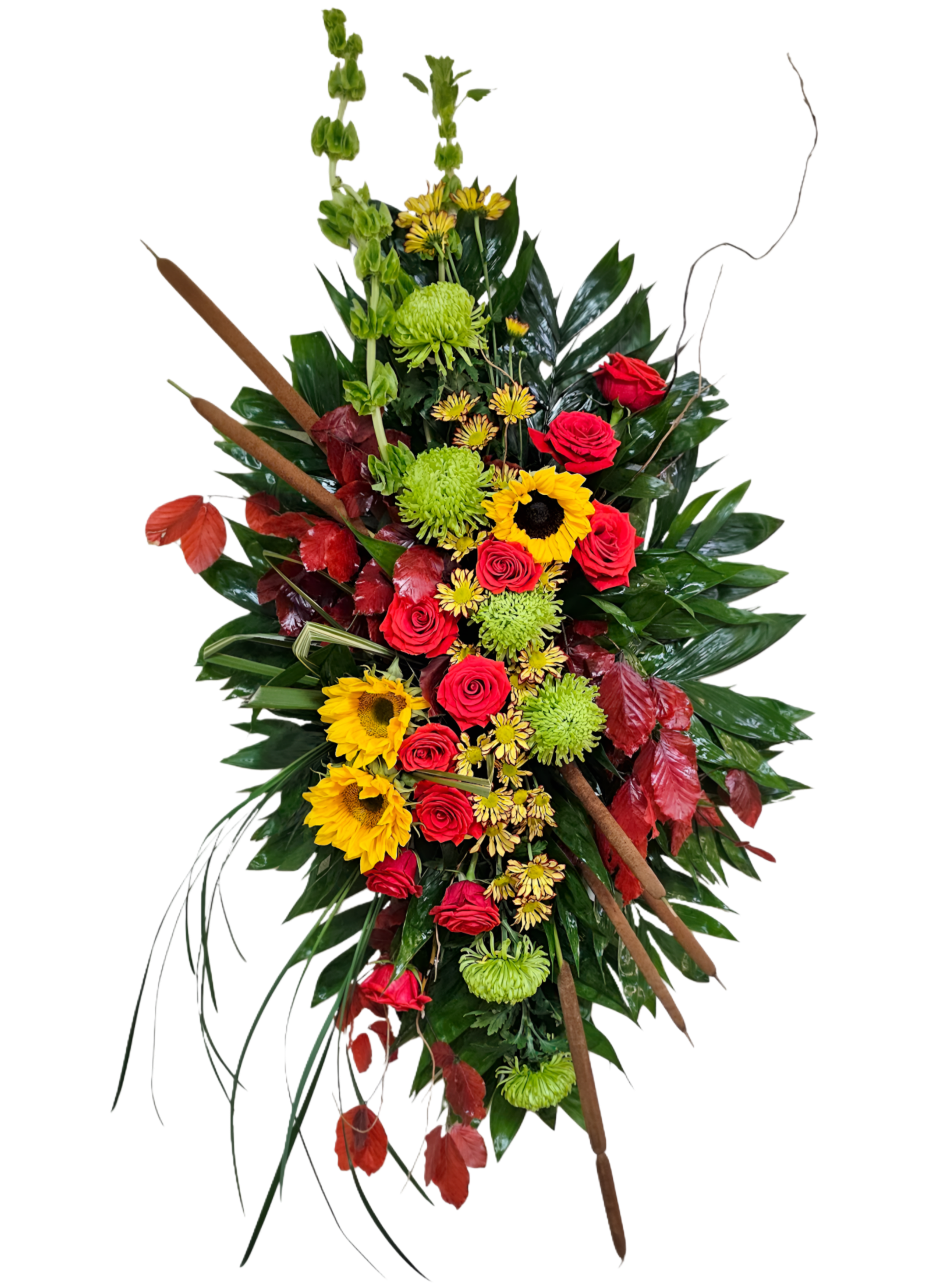 CFL-8 Corona de rosas, girasoles, margaritas, spiders y cat tail Flower Bouquet