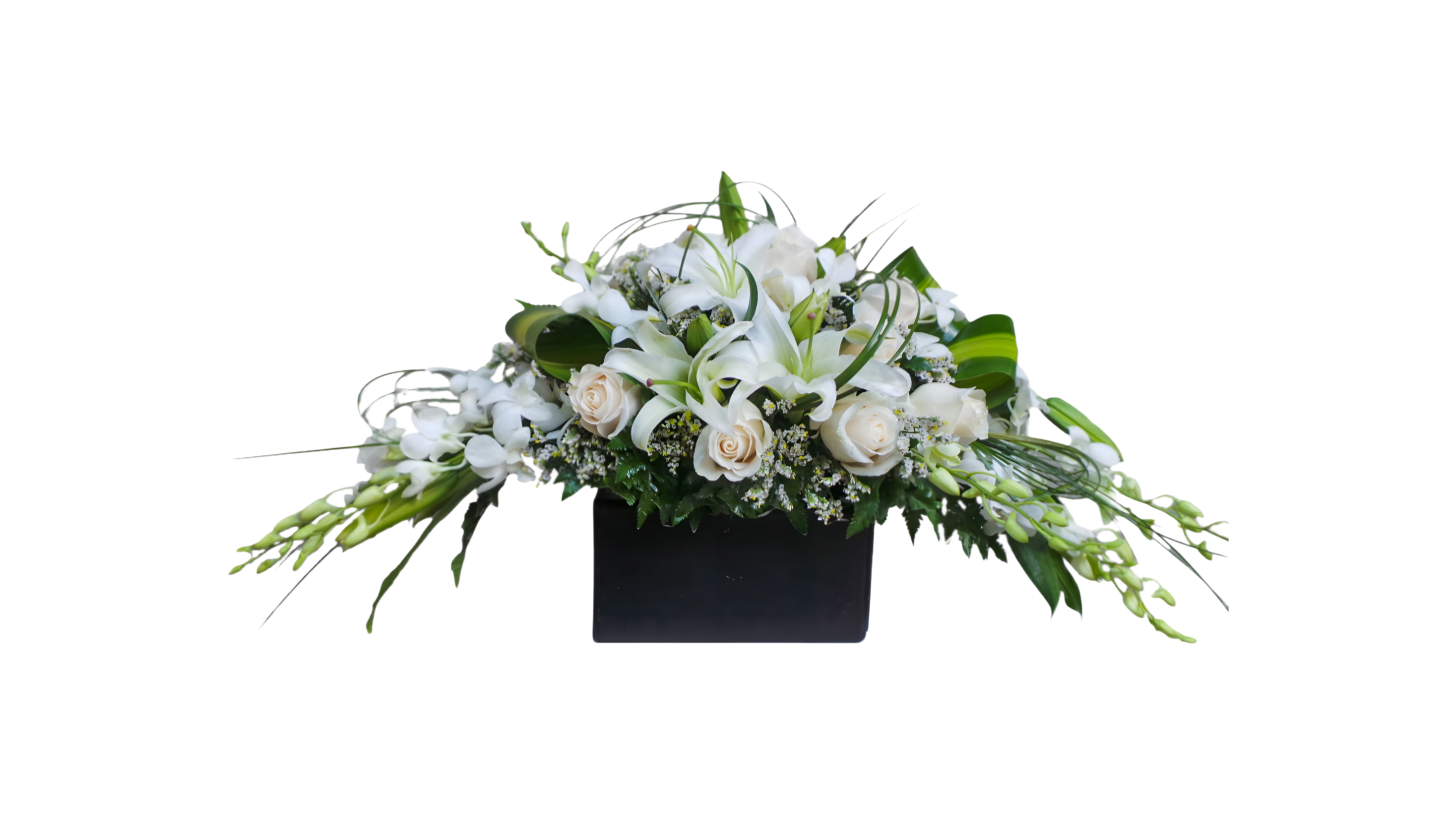 AU-3 Arreglo para urna de rosas, orquí­deas y lirios