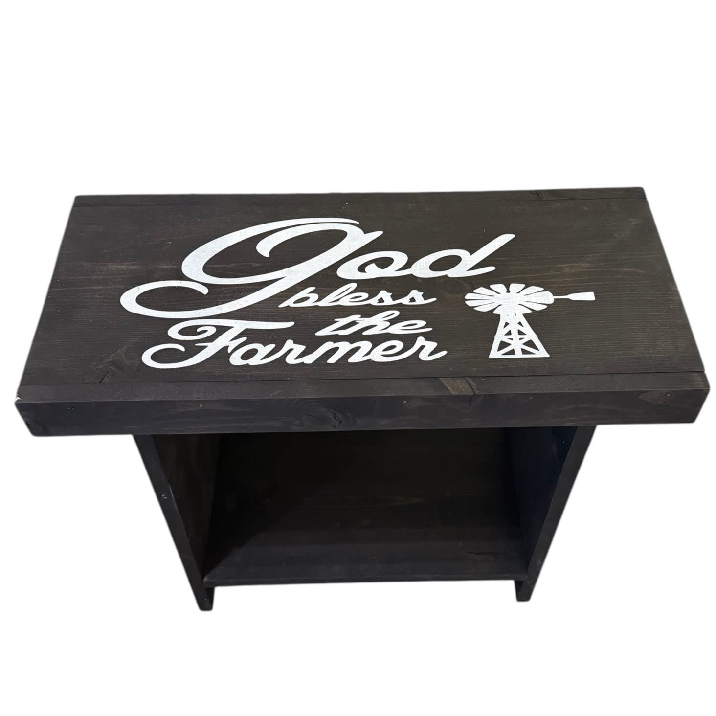 God Bless the Farmer Wooden Bench w/Shelf