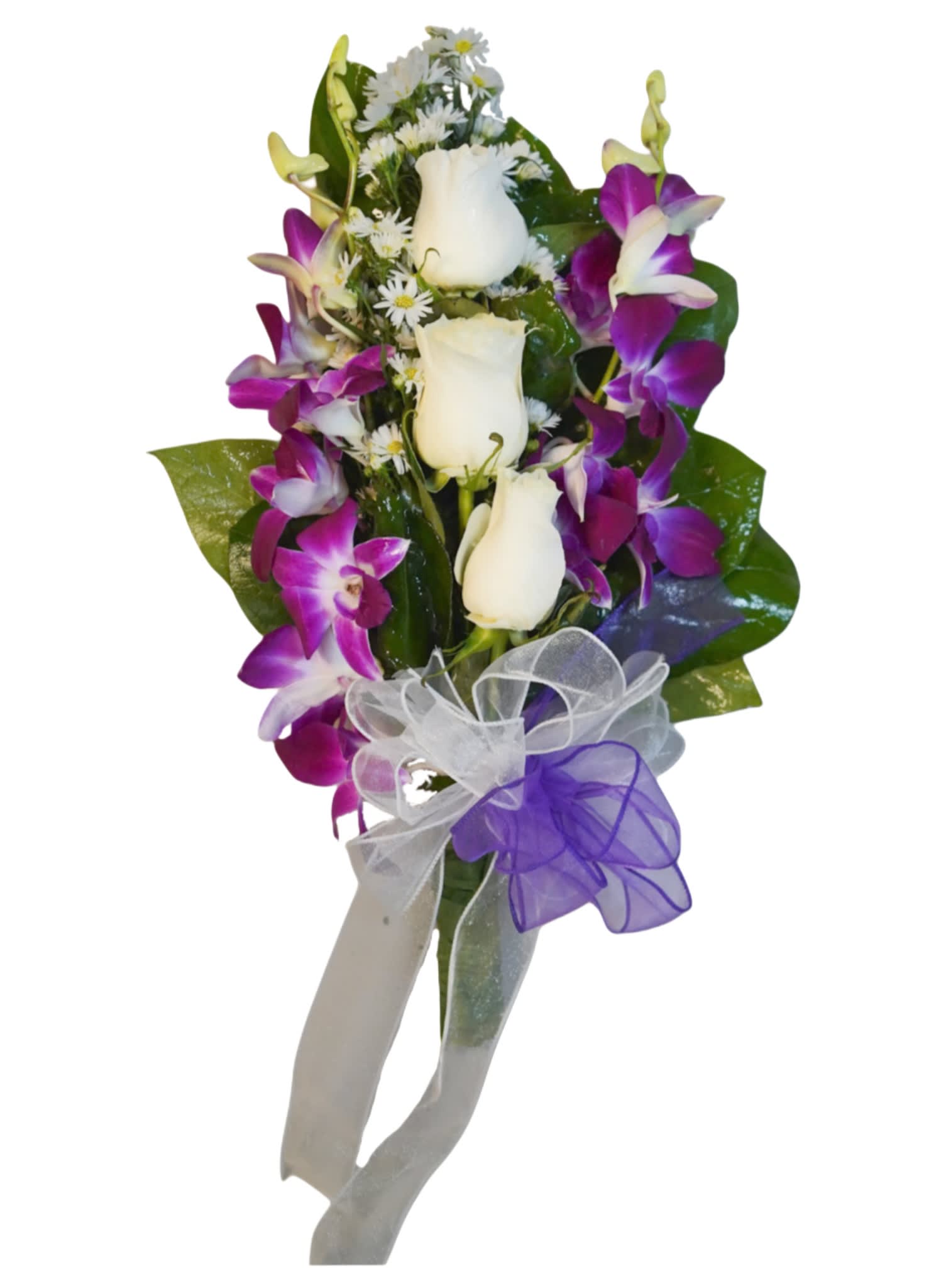 Ramo para las manos de rosas y orquideas