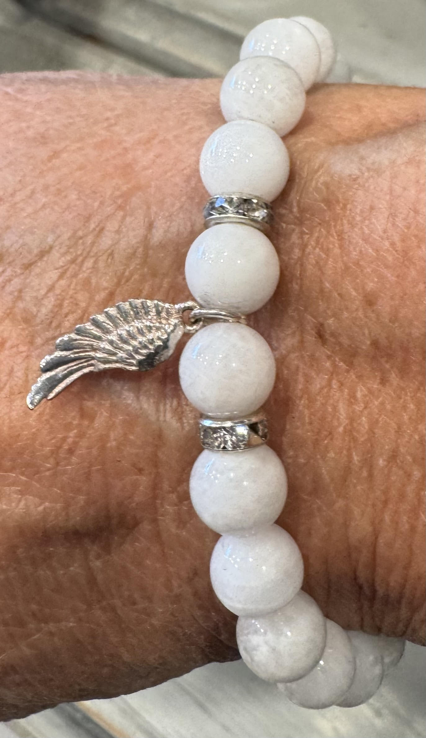 Moonstone with Sterling Silver Angel Wing Charm