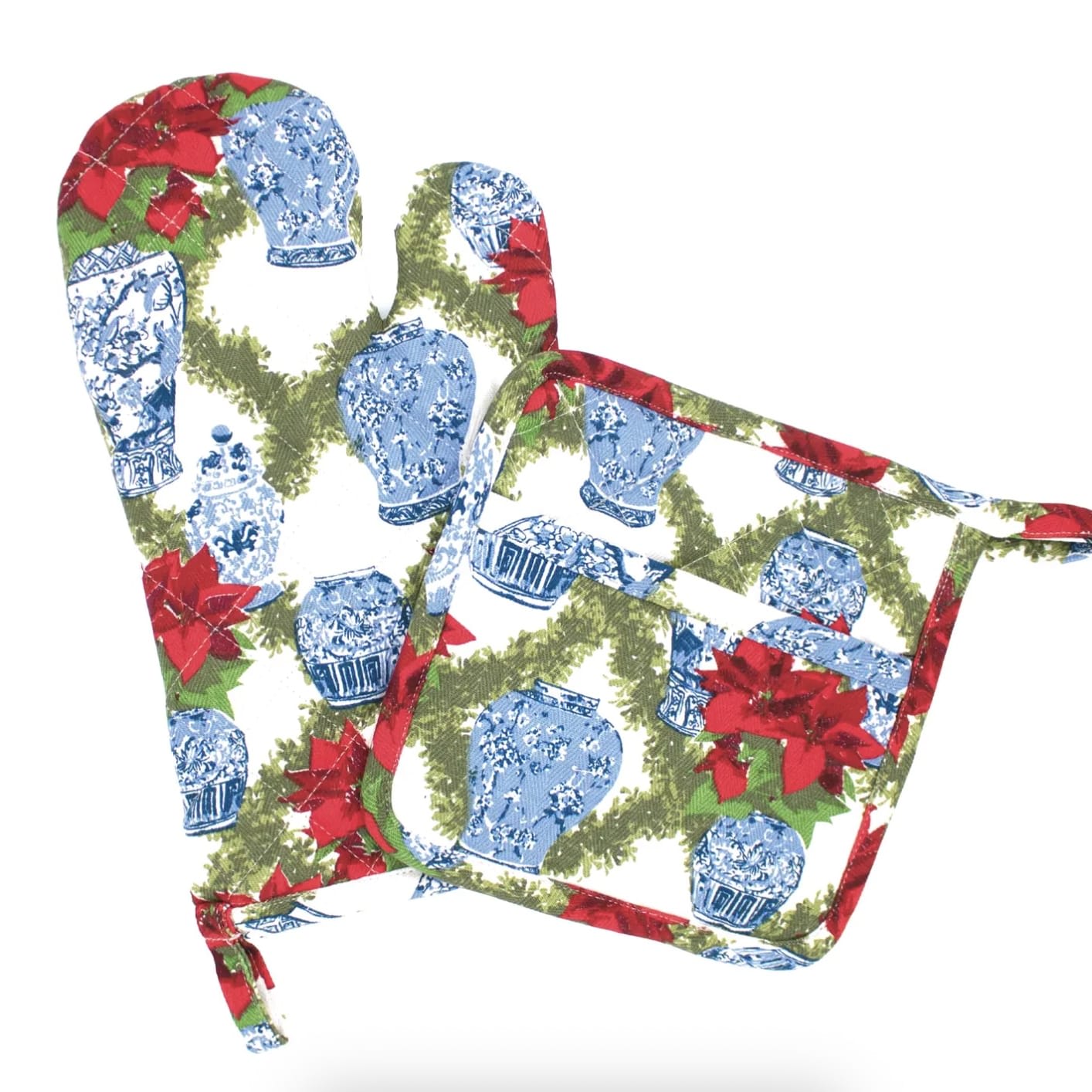 Poinsettias Oven Mitt Set Flower Bouquet