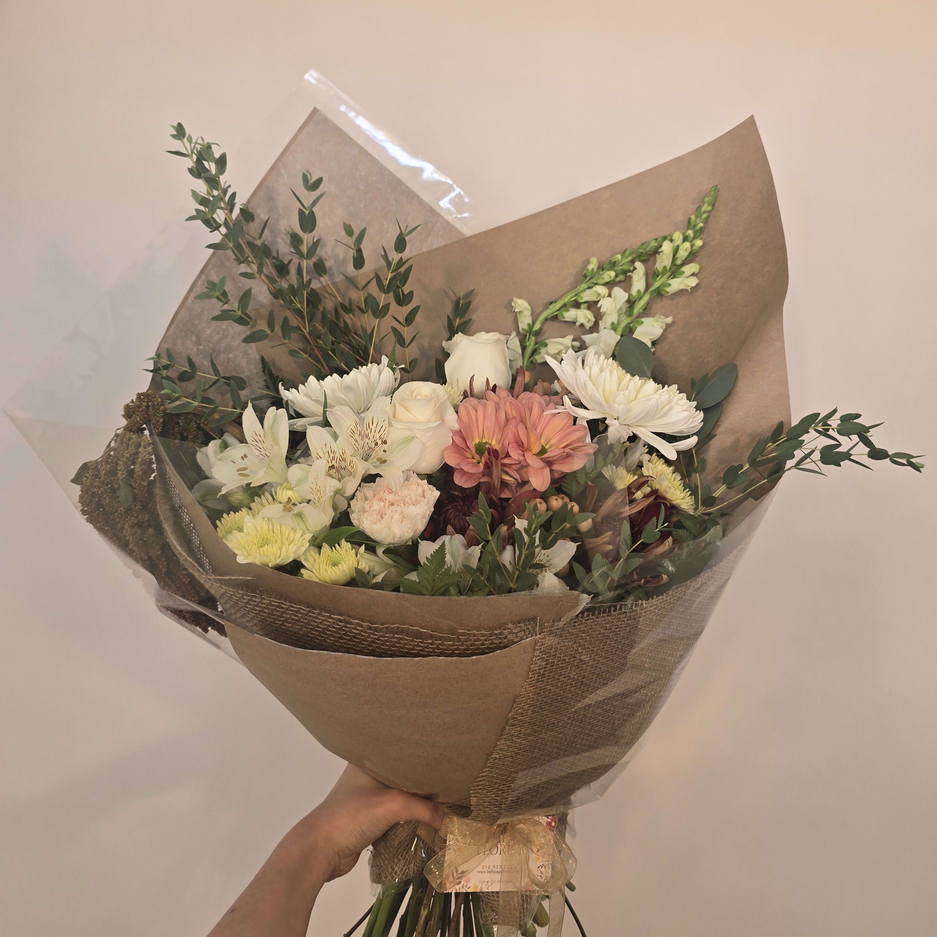 MIXED NEUTRAL TONES WRAPPED BOUQUET