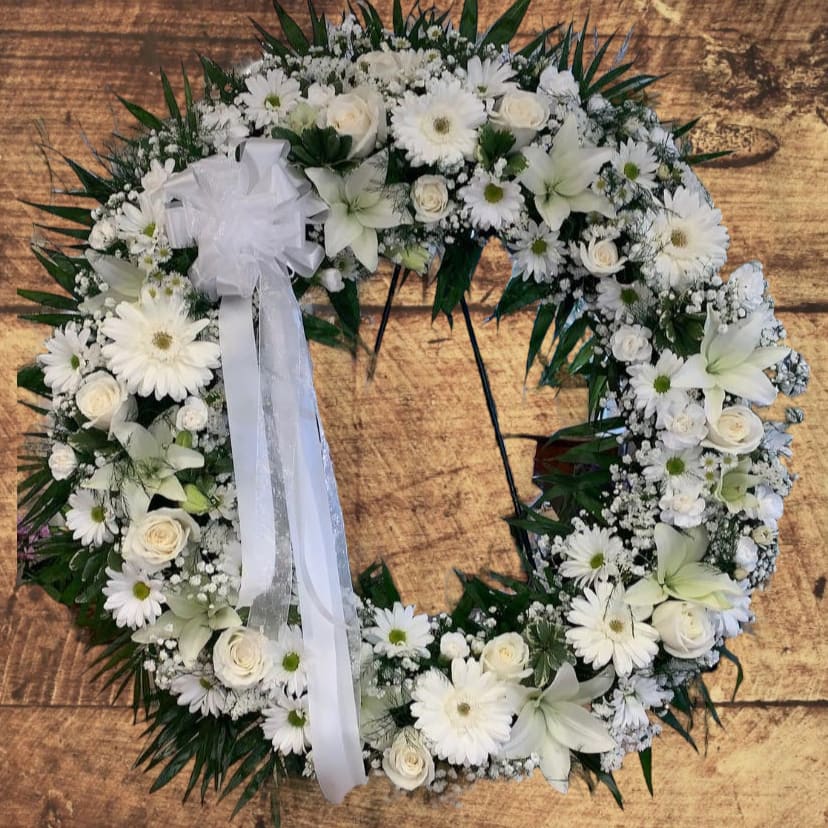 All White Sympathy Wreath