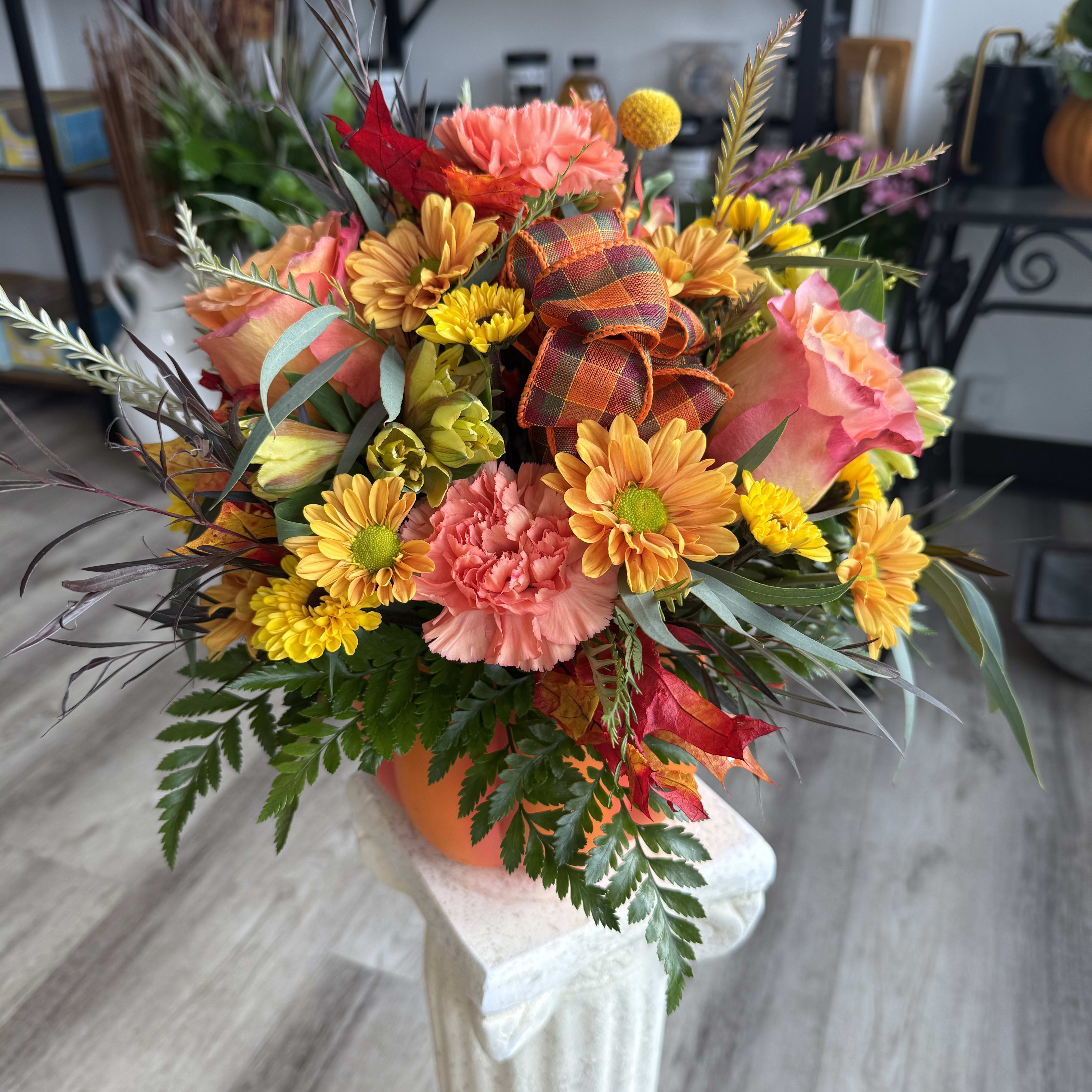 Orange Fall Pumpkin Flower Bouquet