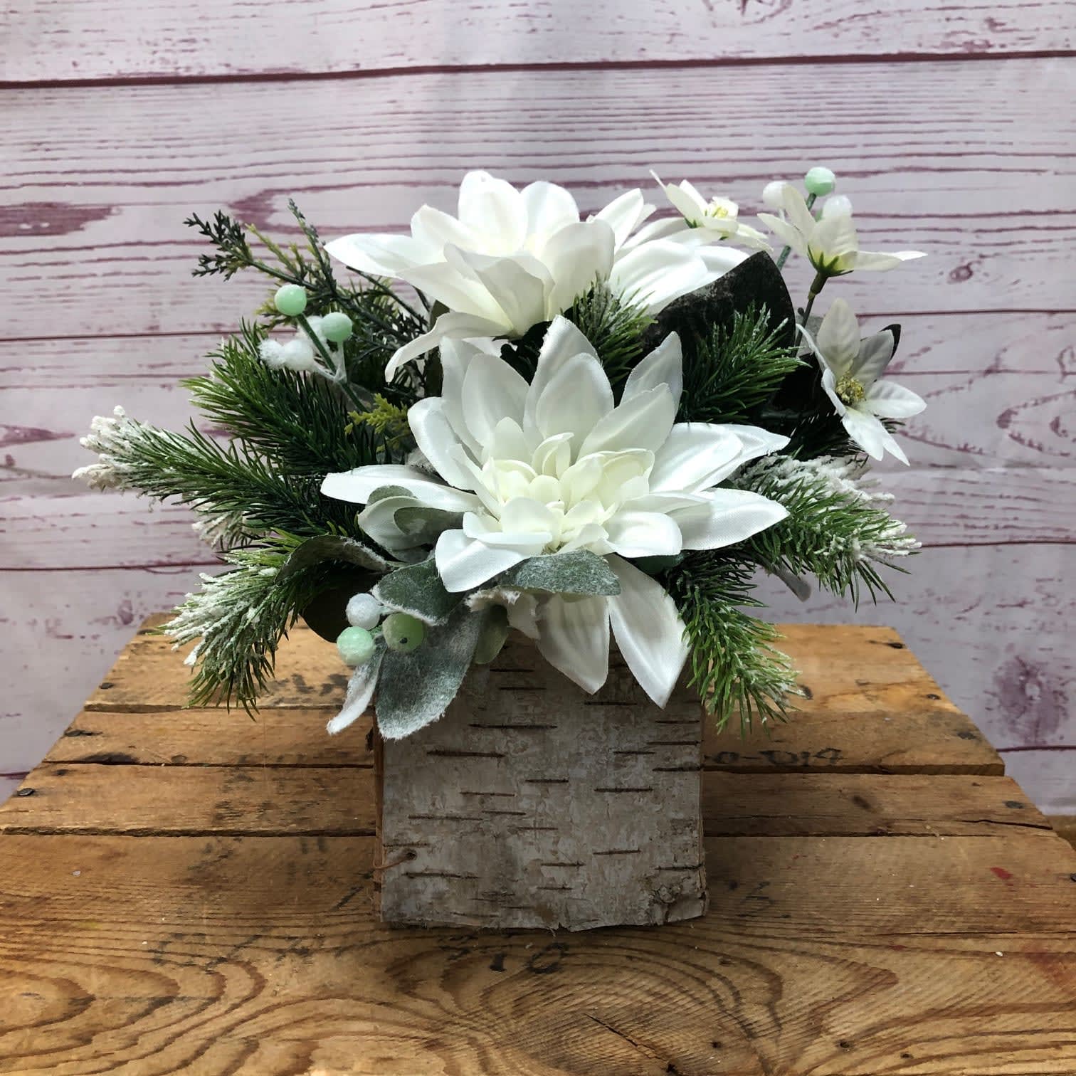 Birch Cube Festive Silk (Artificial) Arrangement