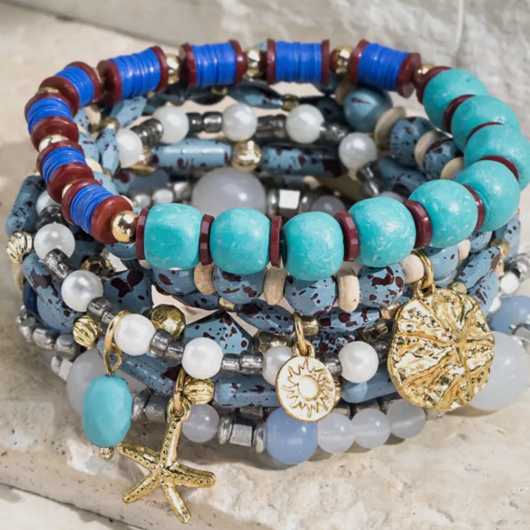 Multi Beaded Natural Stone Bracelet - Ocean
