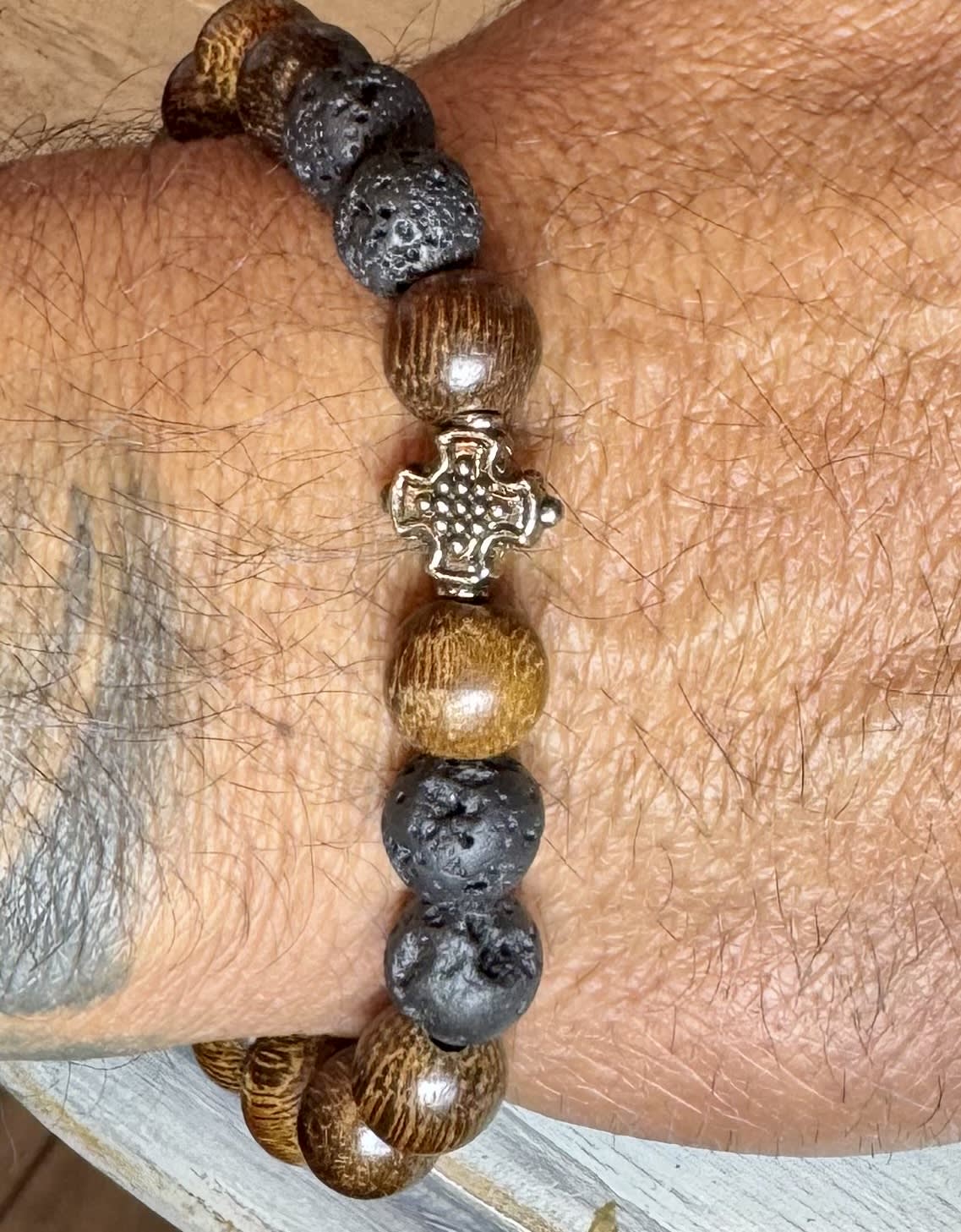 Men's Wooden and Lava Bead Bracelet