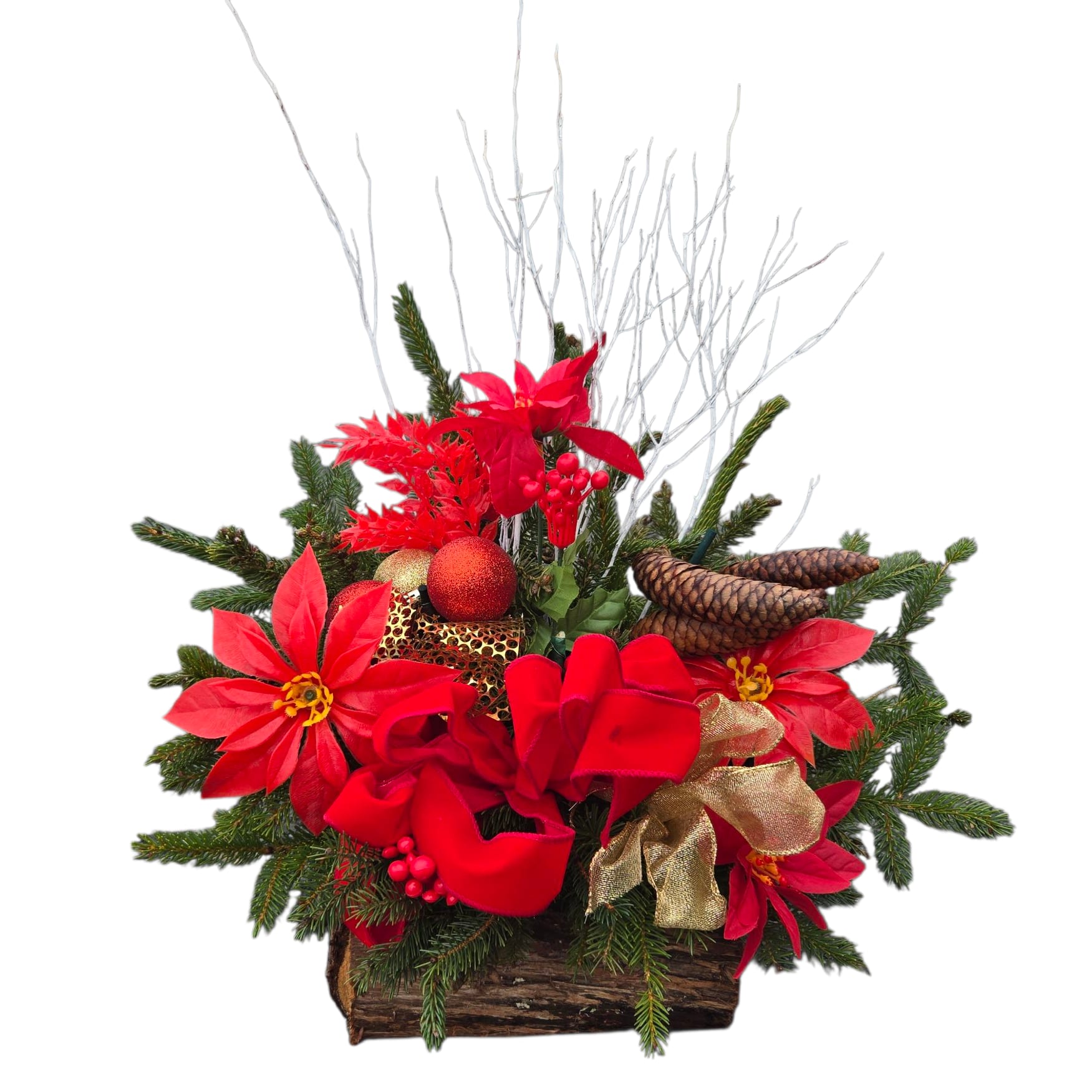 Christmas Cemetery Log Flower Bouquet