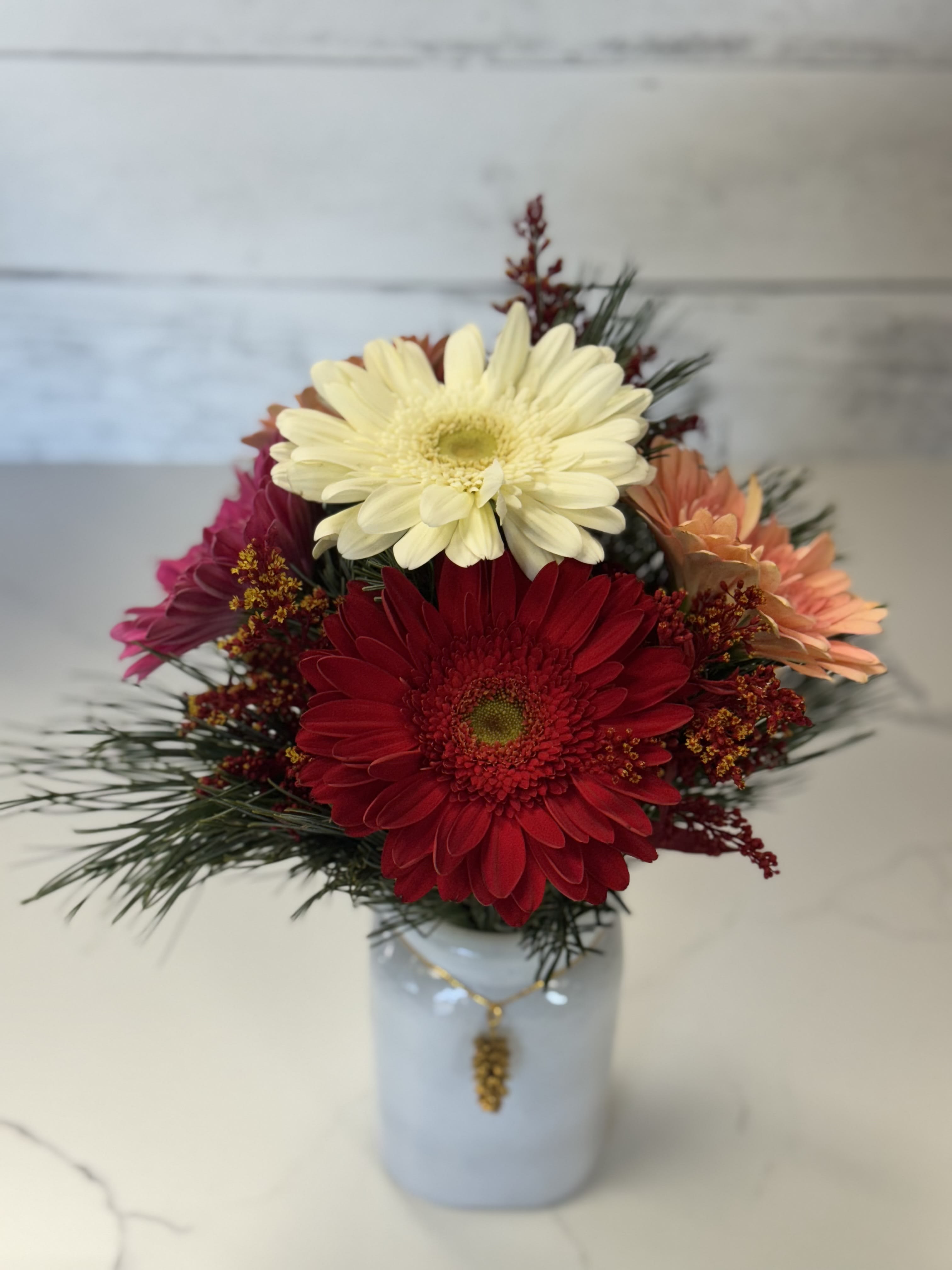 Christmas Gerber Daisy Jar