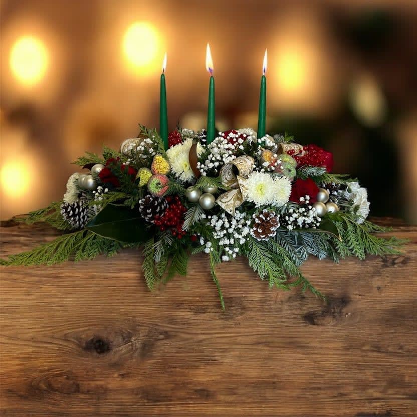 Christmas Long and Low Centerpiece Flower Bouquet