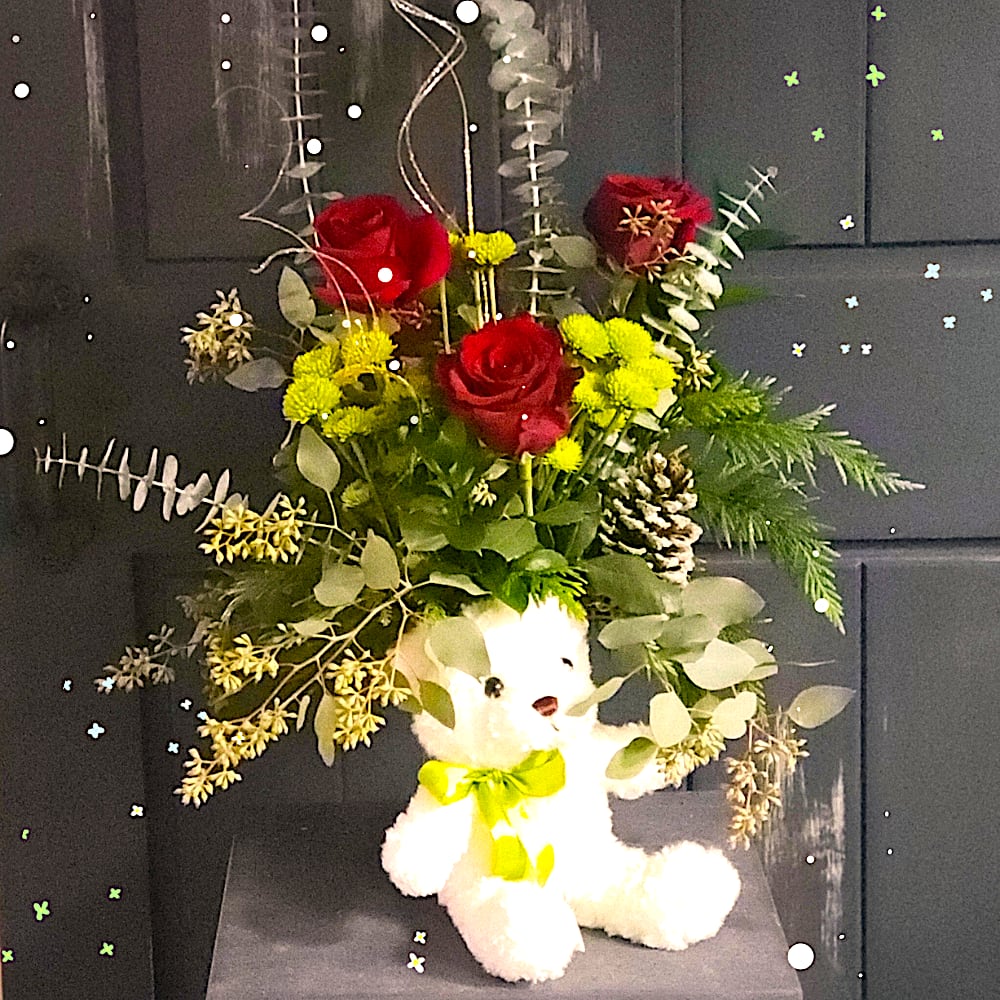Holiday Roses and Snuggly Bear