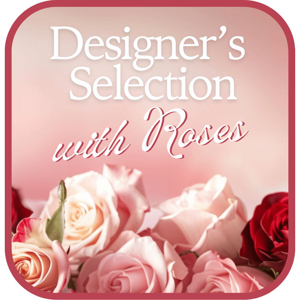 Designer's Choice with Roses in Glass Vase