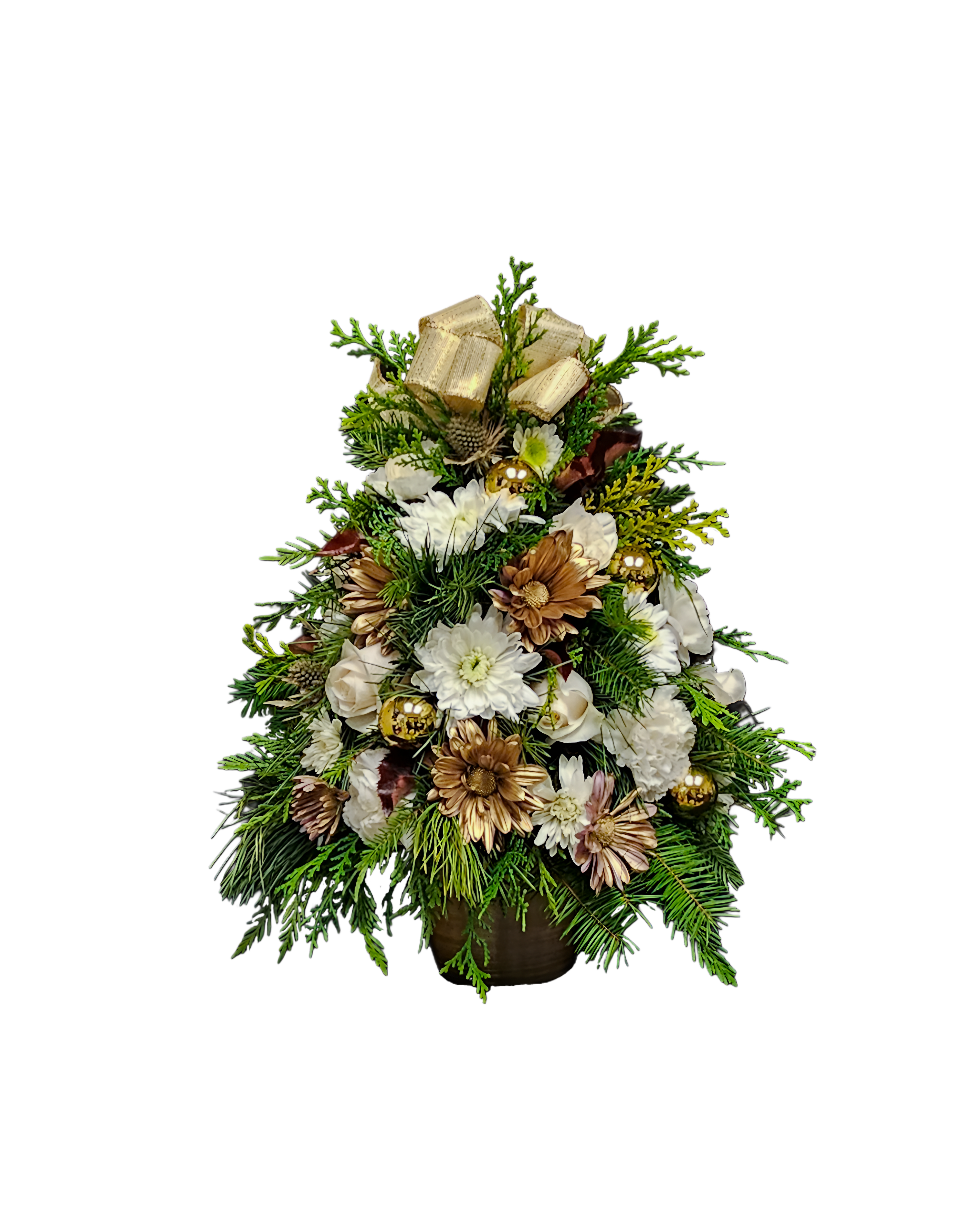ND-25 Arbolito de navidad con pompones, margaritas, claveles y spray roses