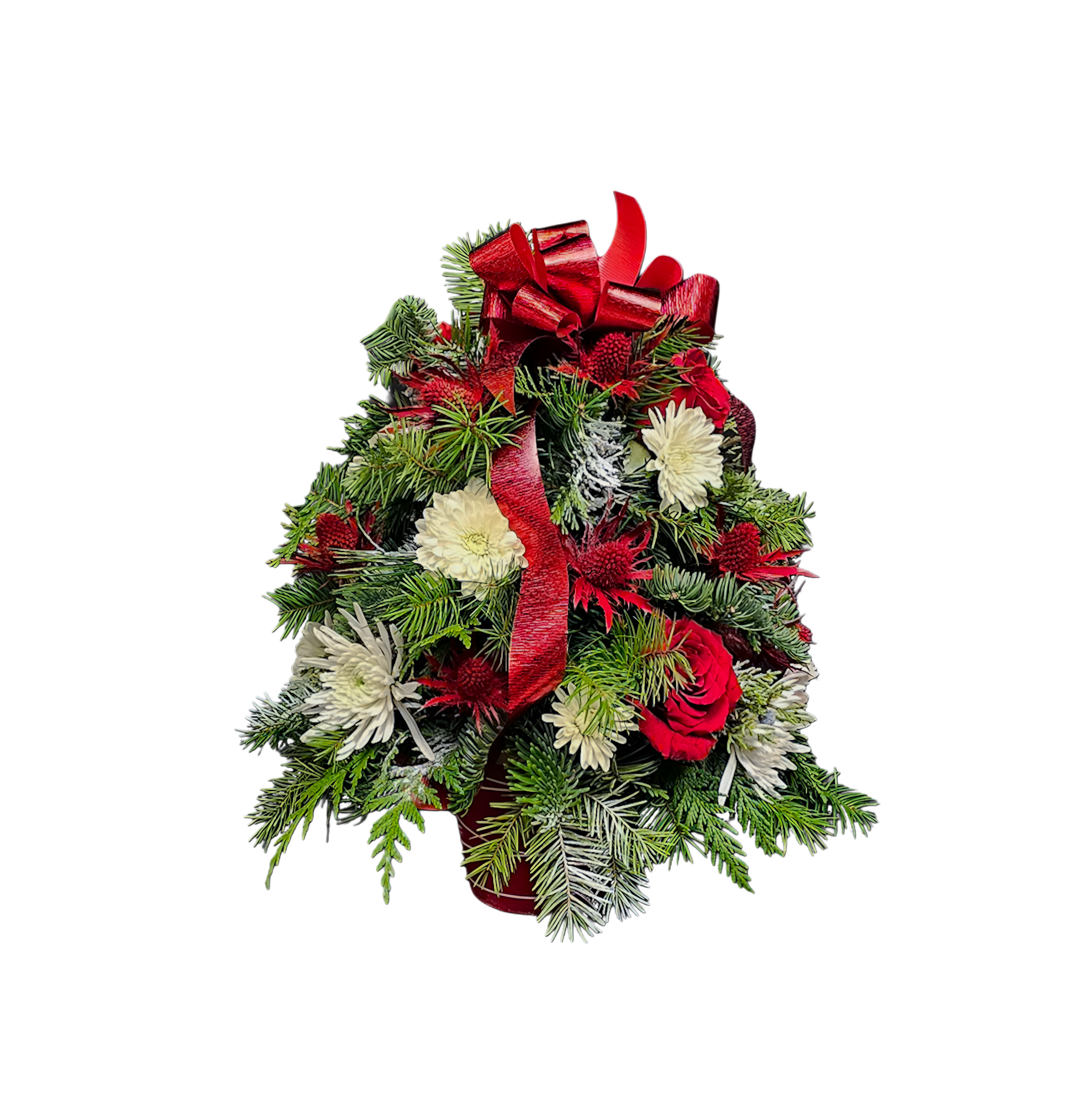 ND-13 Arbolito de navidad con pompones, rosas y eryngium