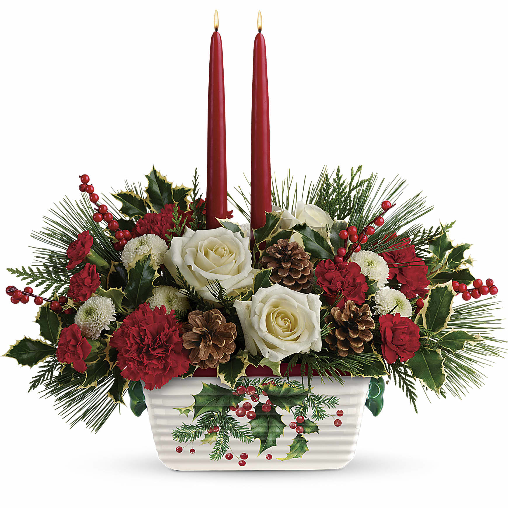 Halls Of Holly Centerpiece Flower Bouquet