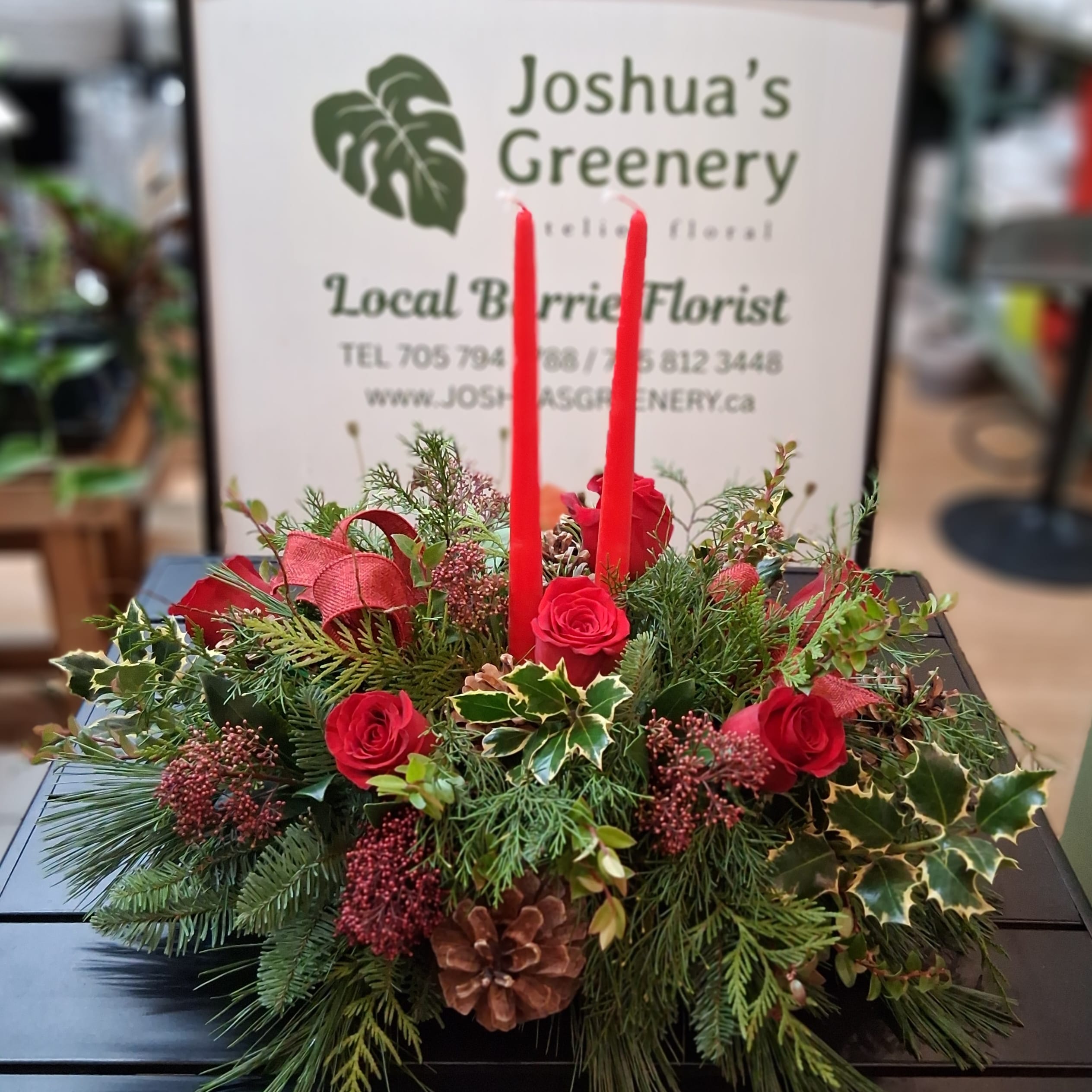 Holiday Centrepiece with Red Roses