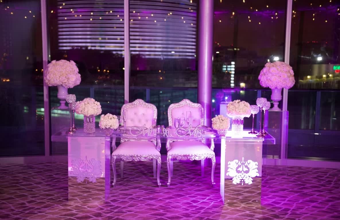 Bride and groom table flowers by Tropical Arrangements, Randallstown MD