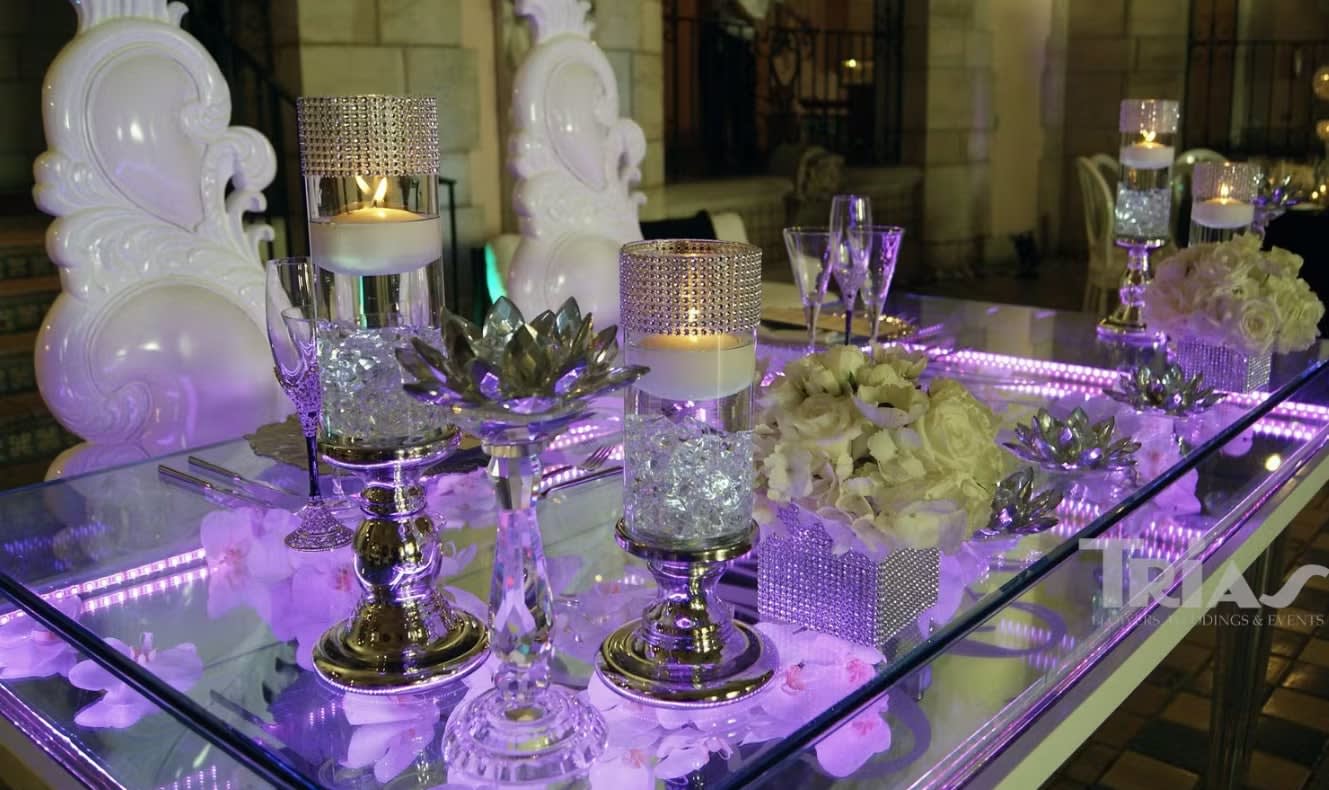 Bride and groom table flowers by Tropical Arrangements, Randallstown MD