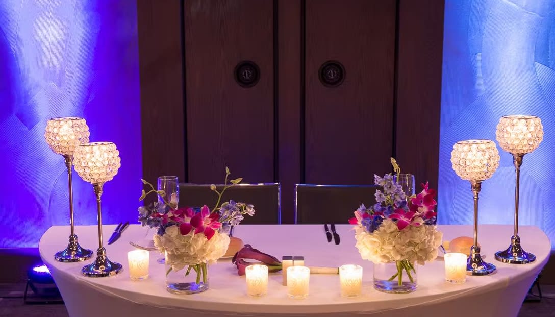 Bride and groom table flowers by Tropical Arrangements, Randallstown MD