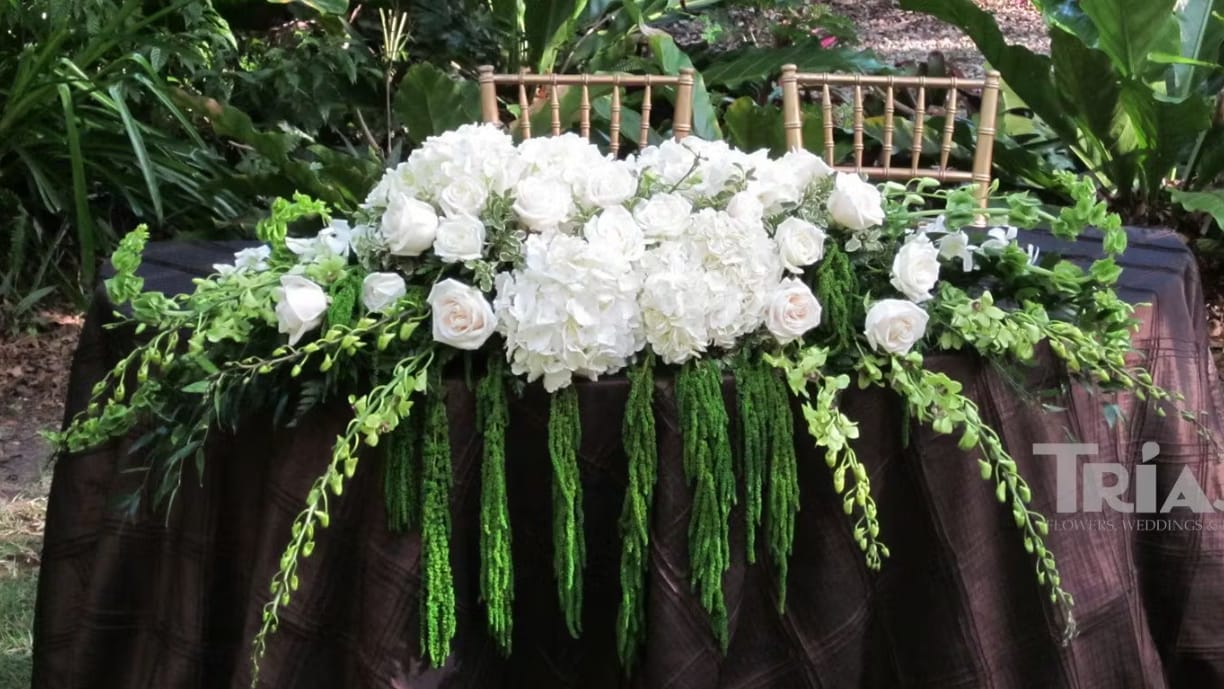 Bride and groom table flowers by Tropical Arrangements, Randallstown MD