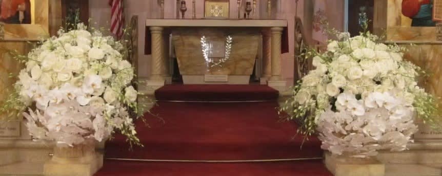 Wedding arch and altar flowers by Tropical Arrangements, Randallstown MD