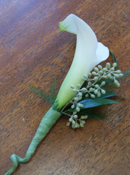 Wedding boutonniere or corsage by Tropical Arrangements, Randallstown MD