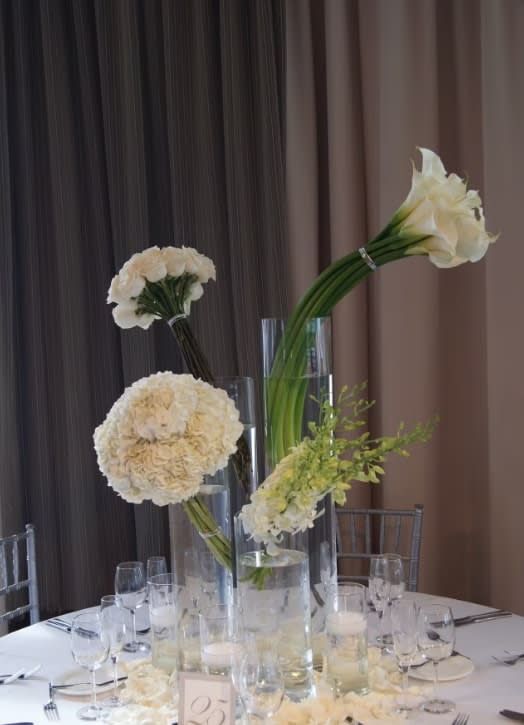 Tall wedding centerpiece by Tropical Arrangements, Randallstown MD